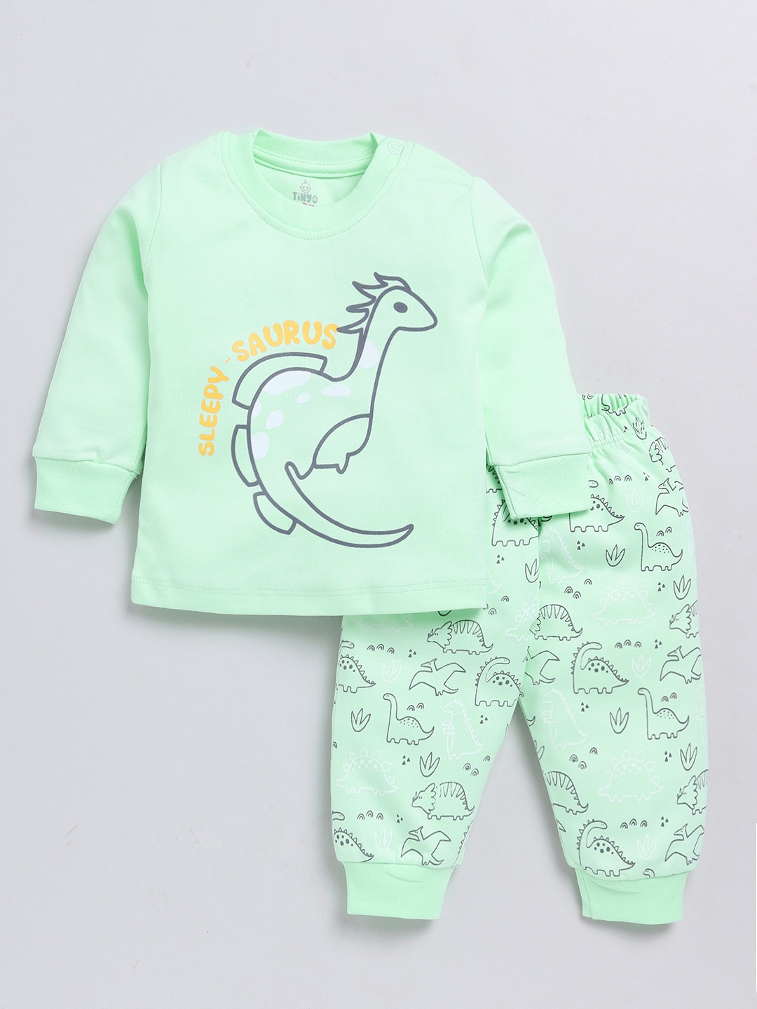 

YK X Tinyo Infant Boys Pure Cotton Printed T-shirt & Joggers, Green