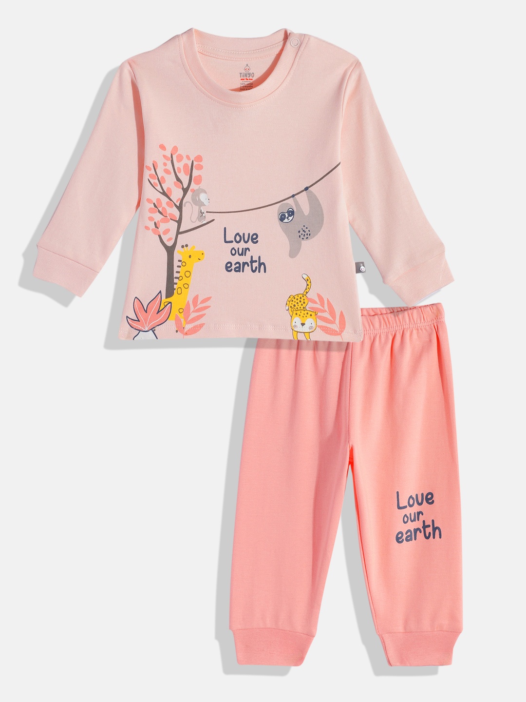

YK X Tinyo Boys Printed T-shirt with Joggers, Pink