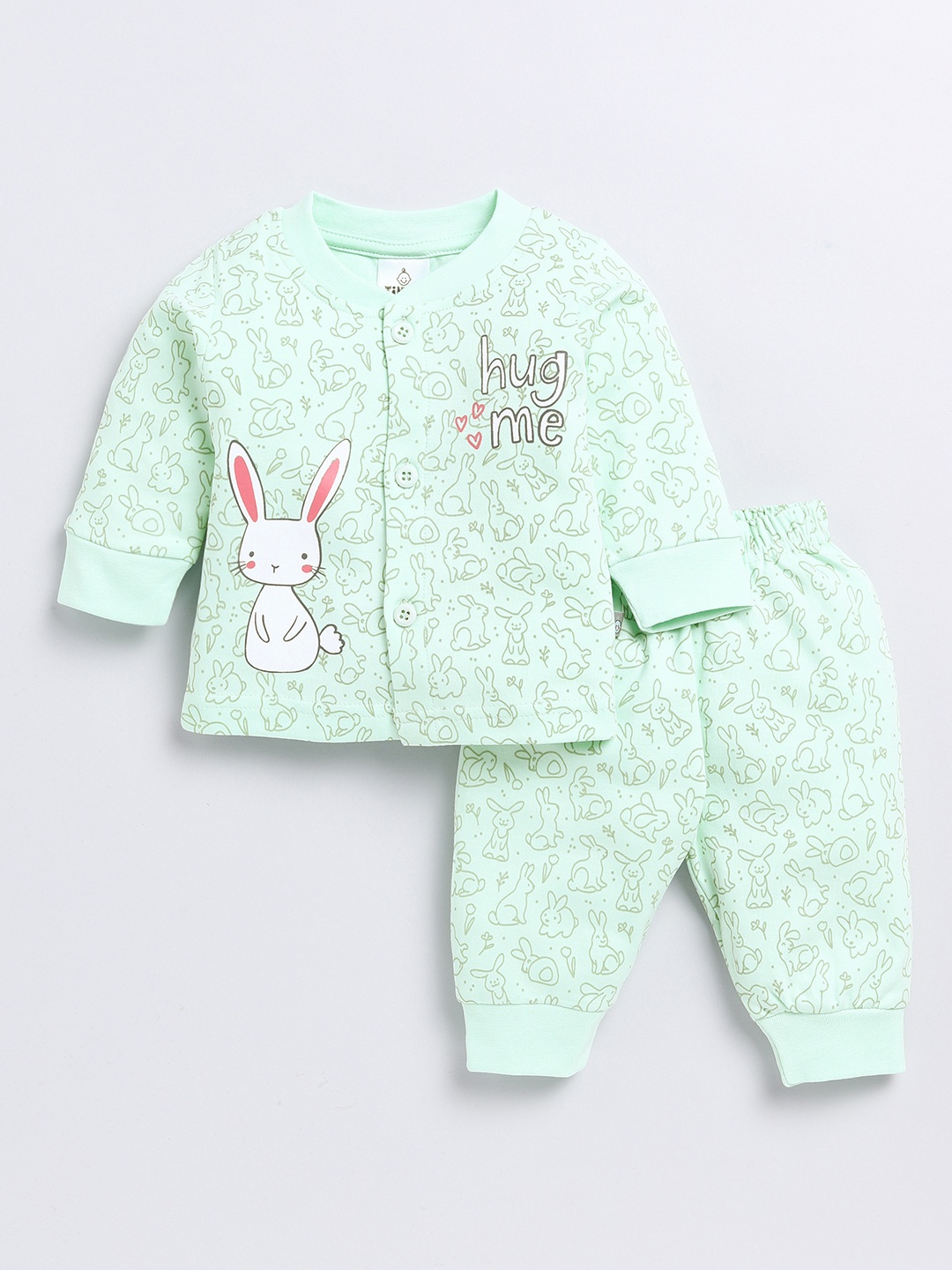 

YK X Tinyo Infant Girls Pure Cotton Printed Top & Joggers, Green