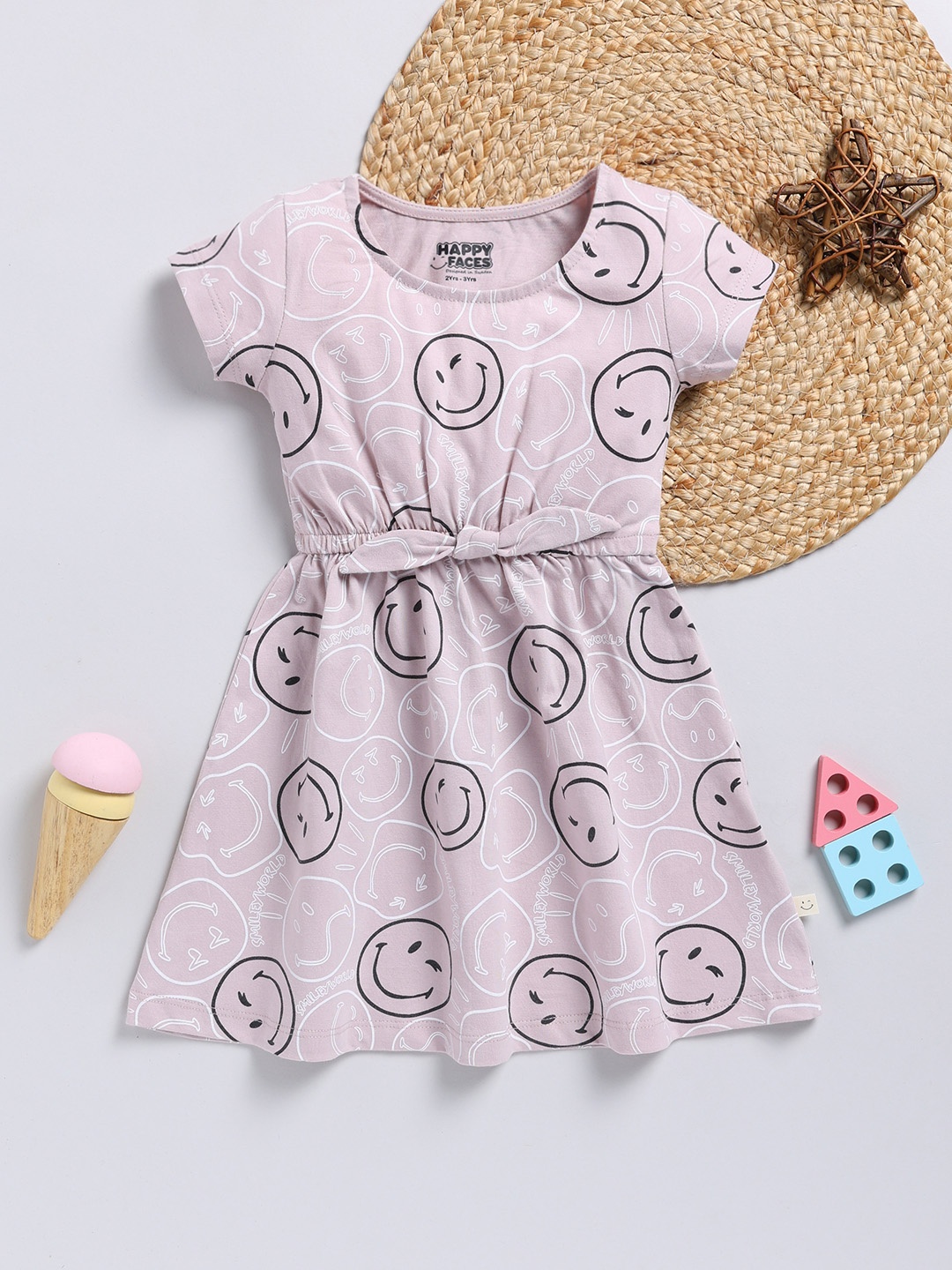 

Happy Faces Girls Smiley Printed A-Line Dress, Mauve