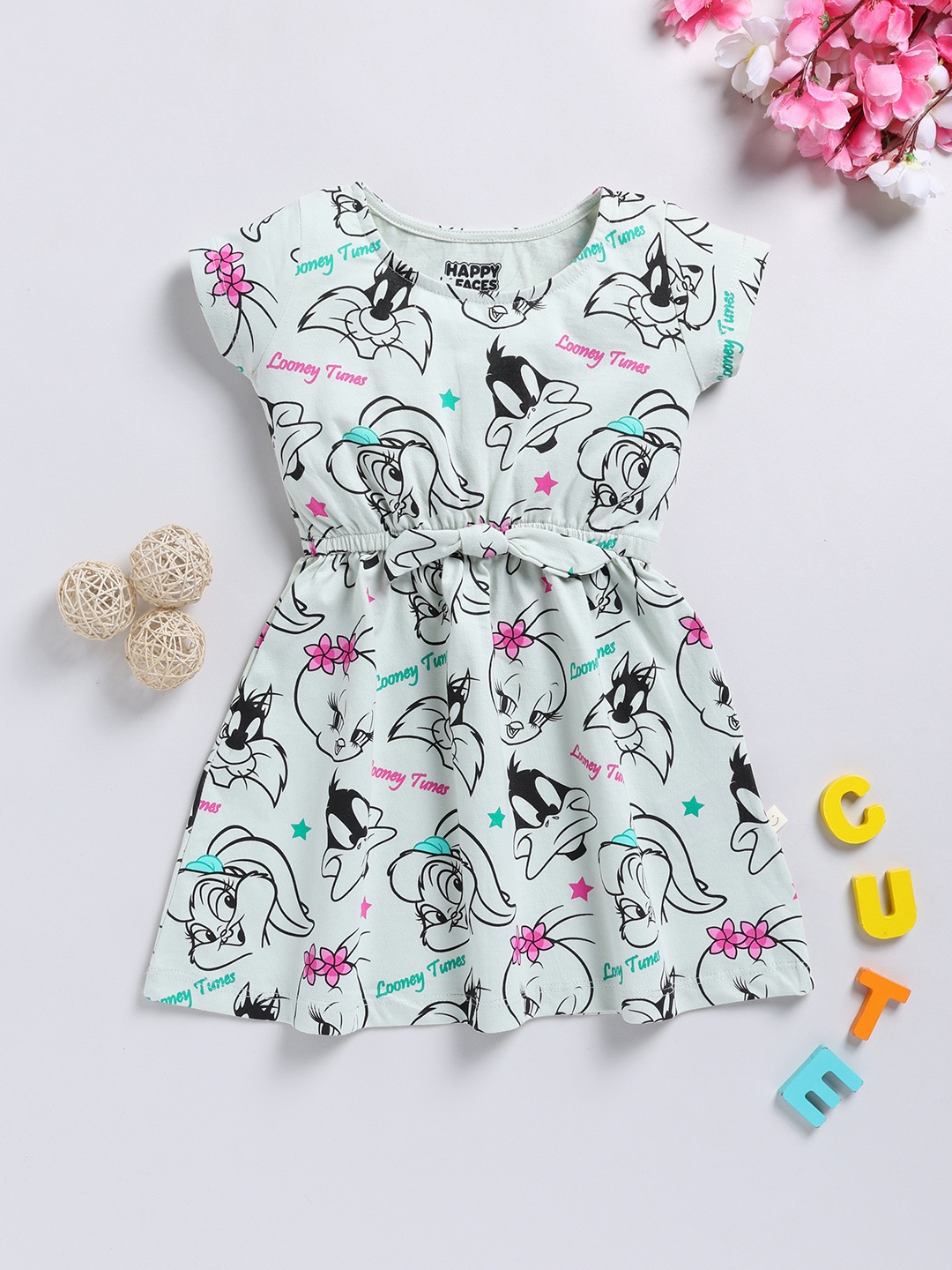 

Happy Faces Girls Looney Tunes Printed A-Line Dress, Green
