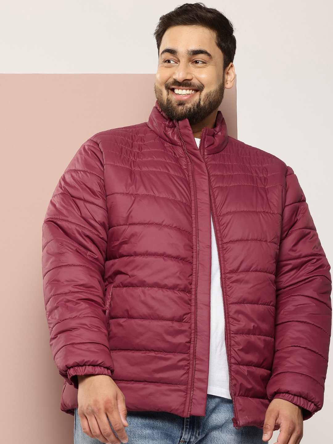 

Sztori Men Plus Size Windcheater & Water Resistant Puffer Jacket, Burgundy