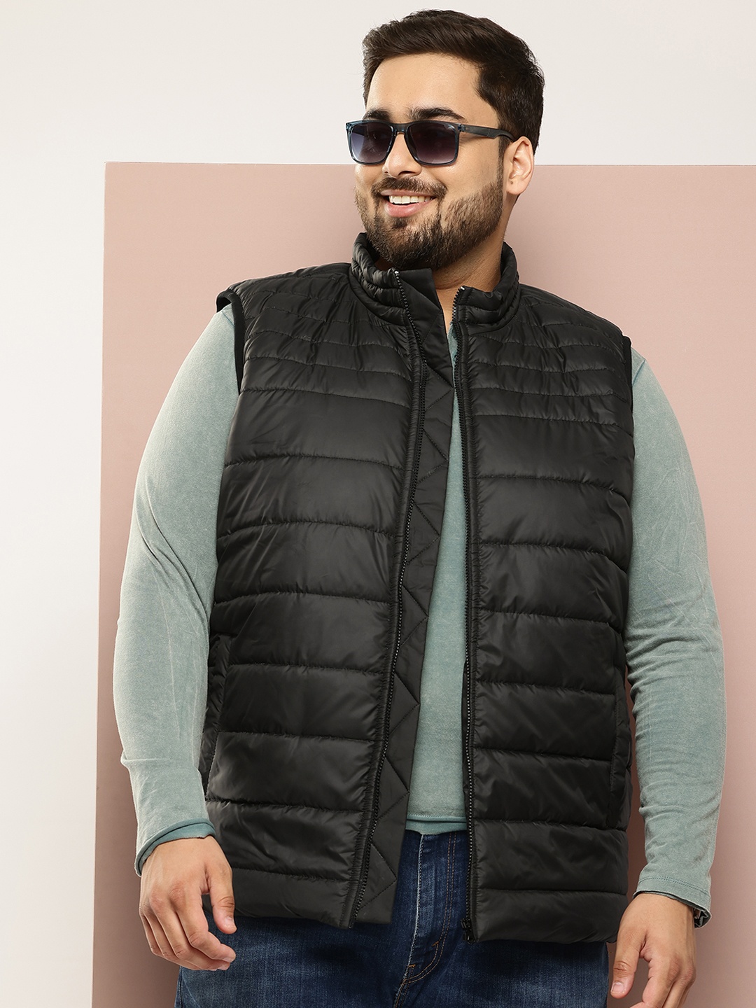 

Sztori Men Plus Size Windcheater & Water Resistant Puffer Jacket, Black