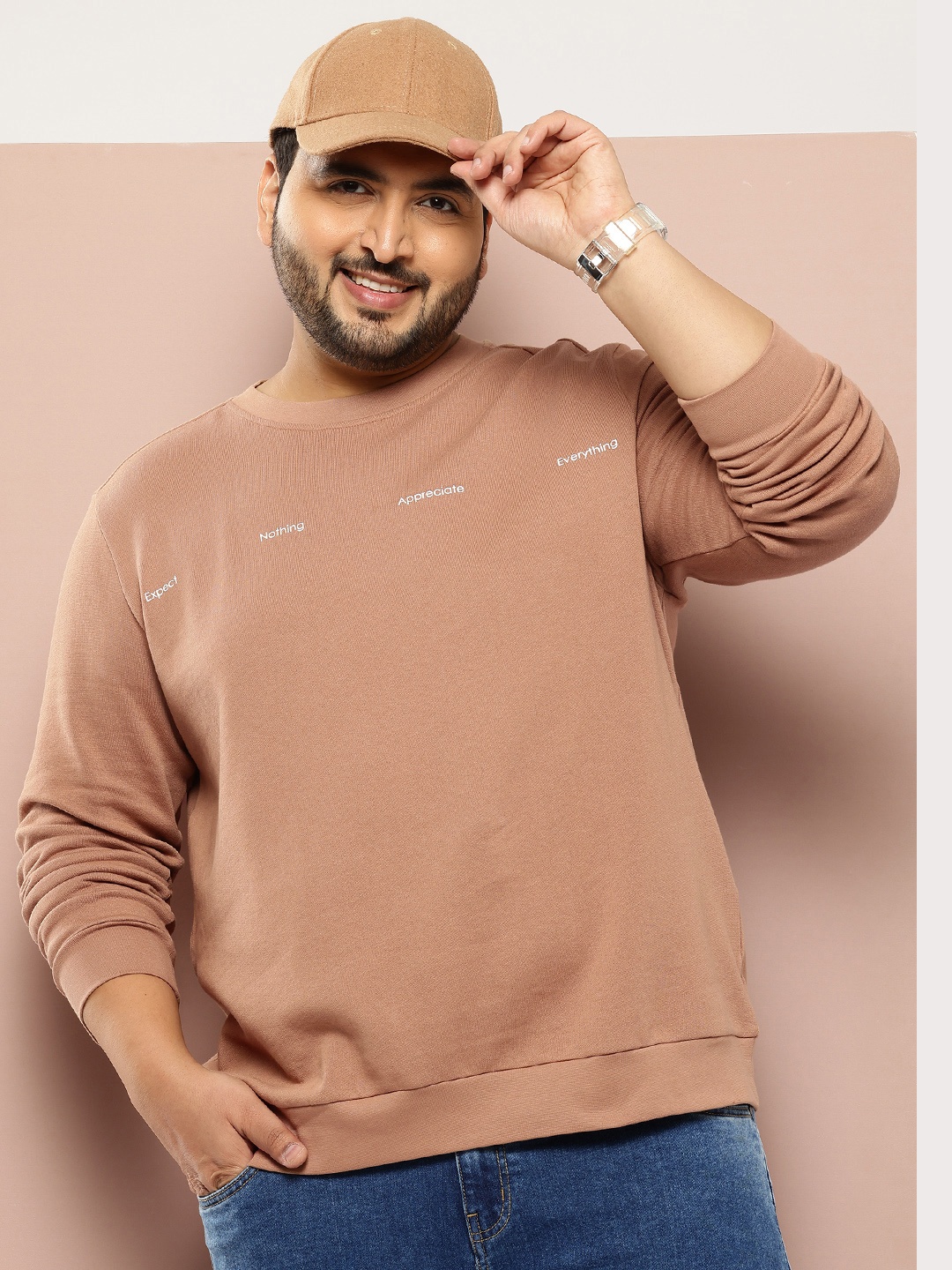

Sztori Plus Size Typography Printed Sweatshirt, Brown