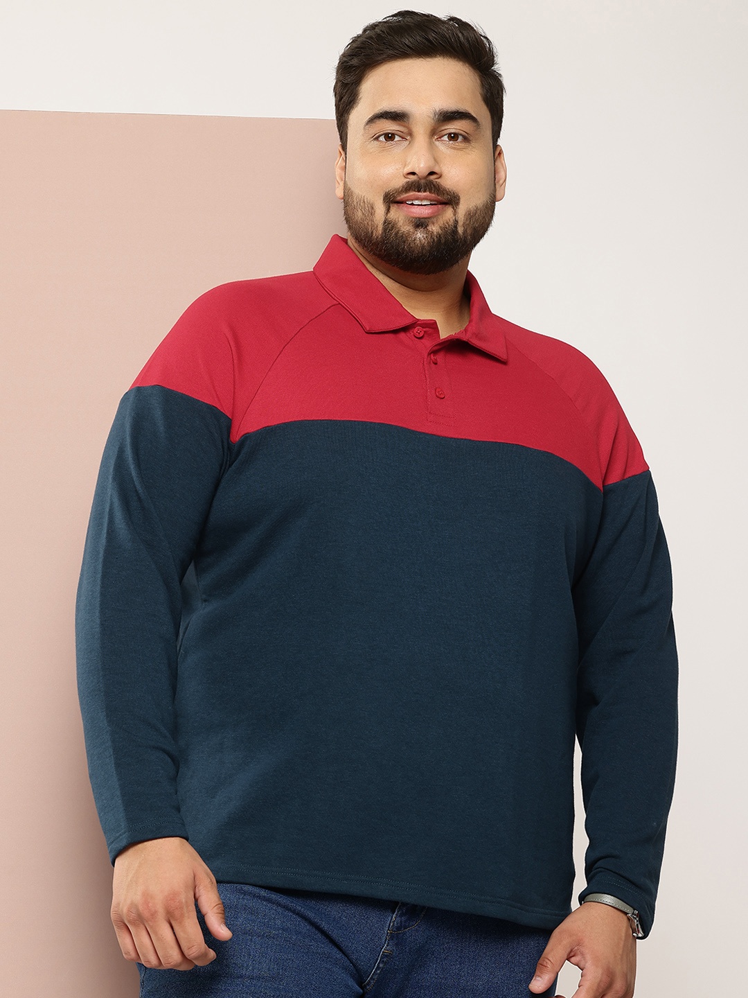 

Sztori Men Plus Size Colourblocked Sweatshirt, Red