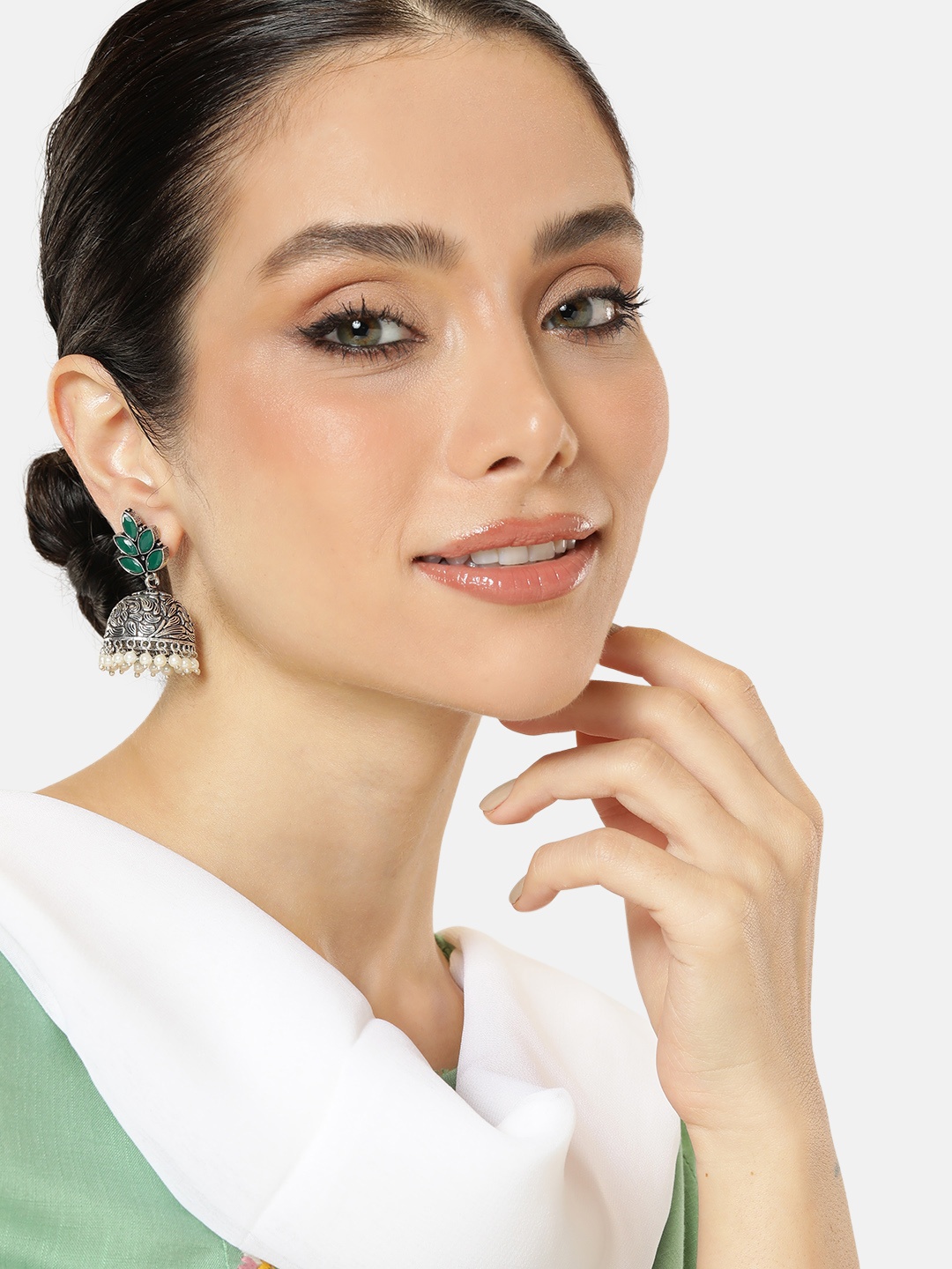 

AITIHYA Ethnic Stones Dome Shaped Jhumkas Earrings, Green