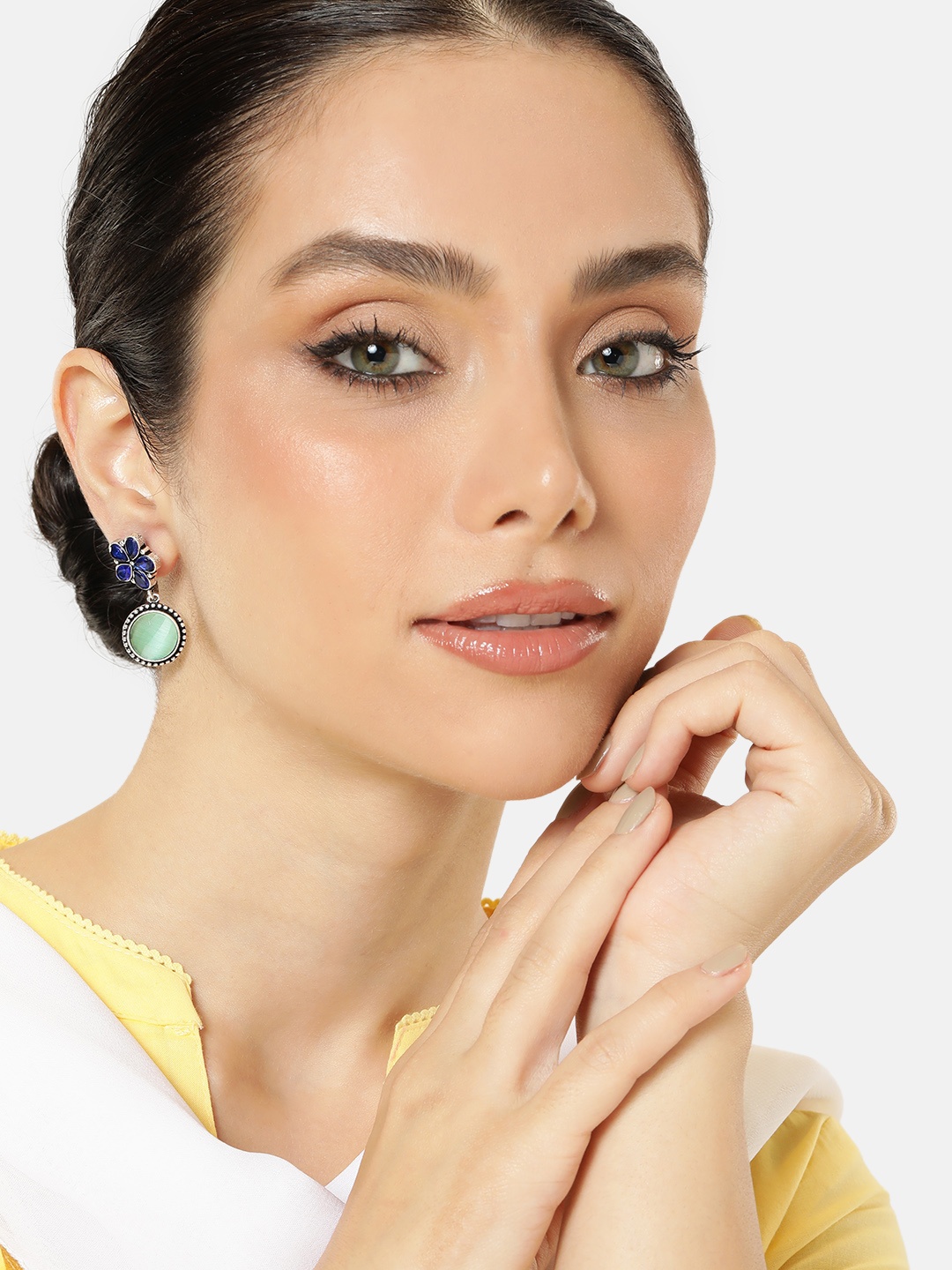 

AITIHYA Floral Contemporary Stone Studded Drop Earrings, Blue