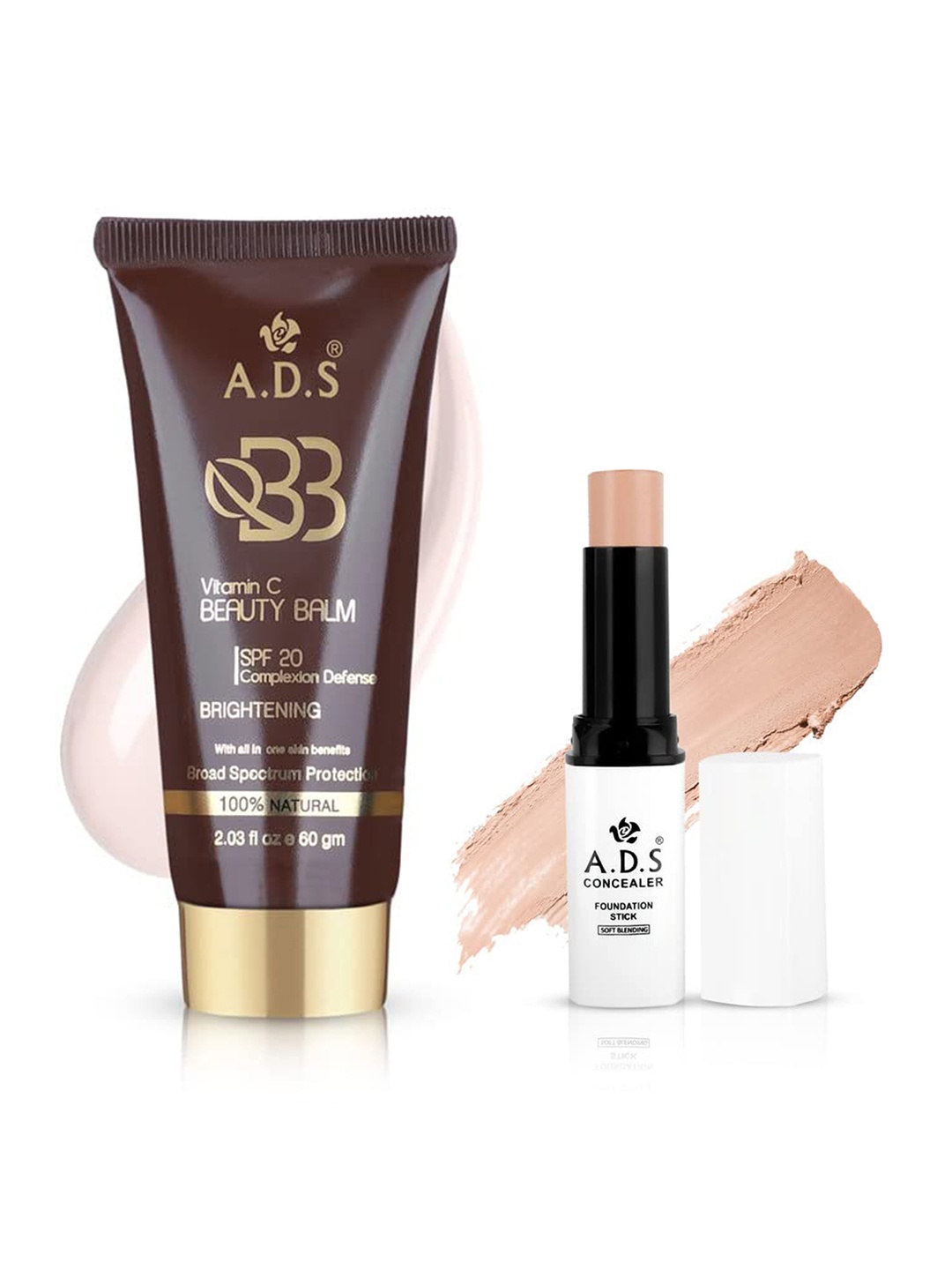 

A.D.S Brightening BB Cream 60 g With Concealer Stick 15 g, Nude