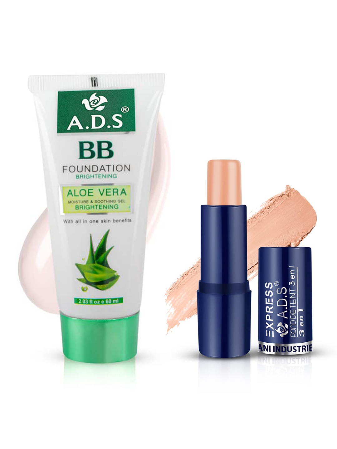 

A.D.S Flawless Finish Foundation & Concealer Stick Combo-60ml + 15g - Shade-03, Nude
