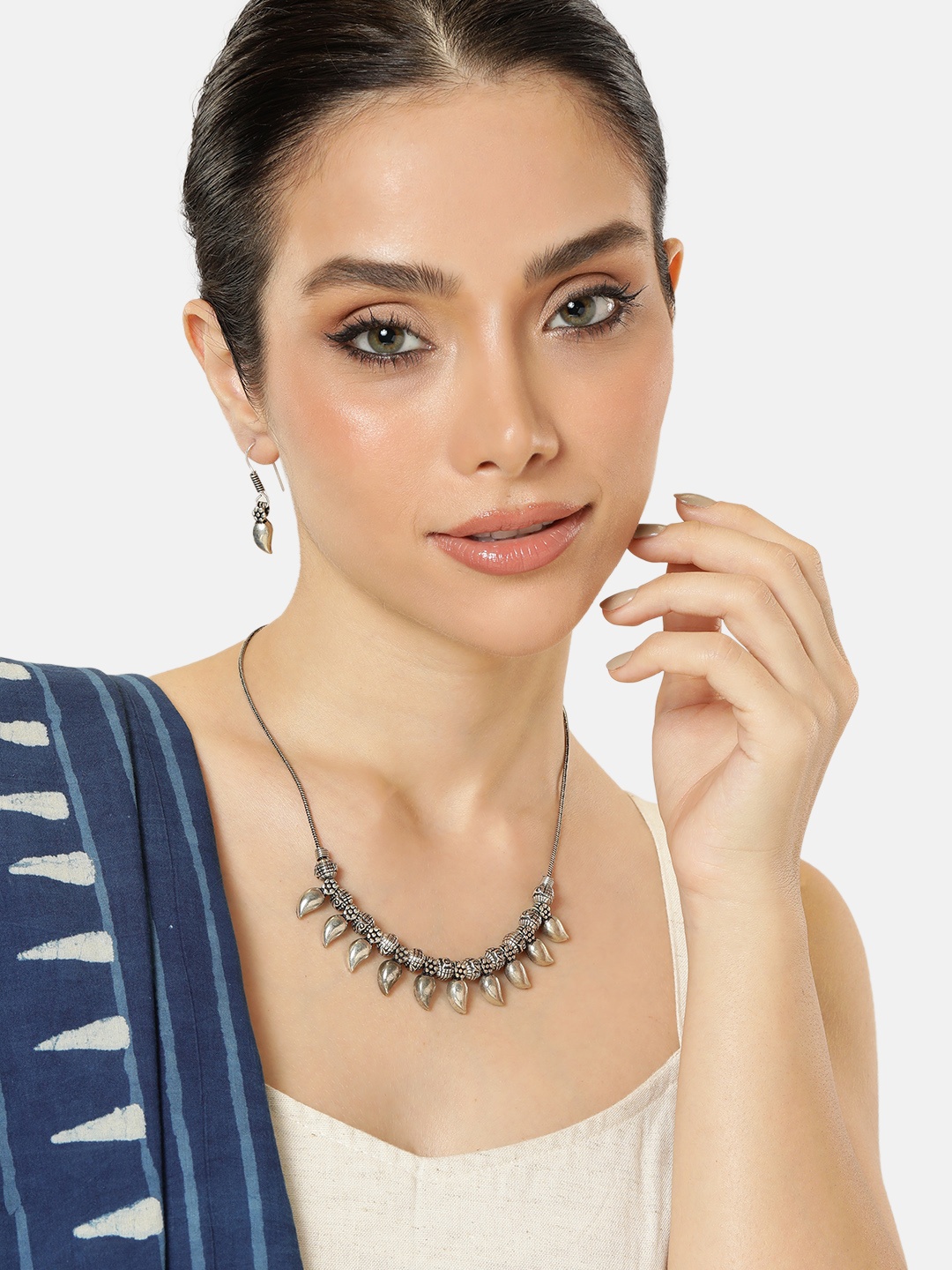 

AITIHYA Silver-Plated Oxidised Jewellery Set