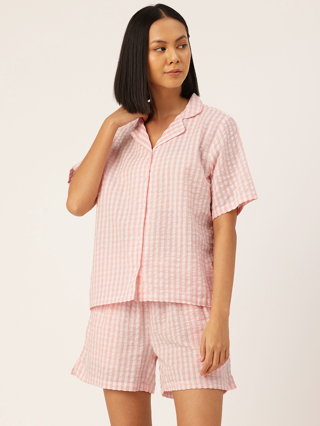

ETC Striped Pure Cotton Night suit, Pink