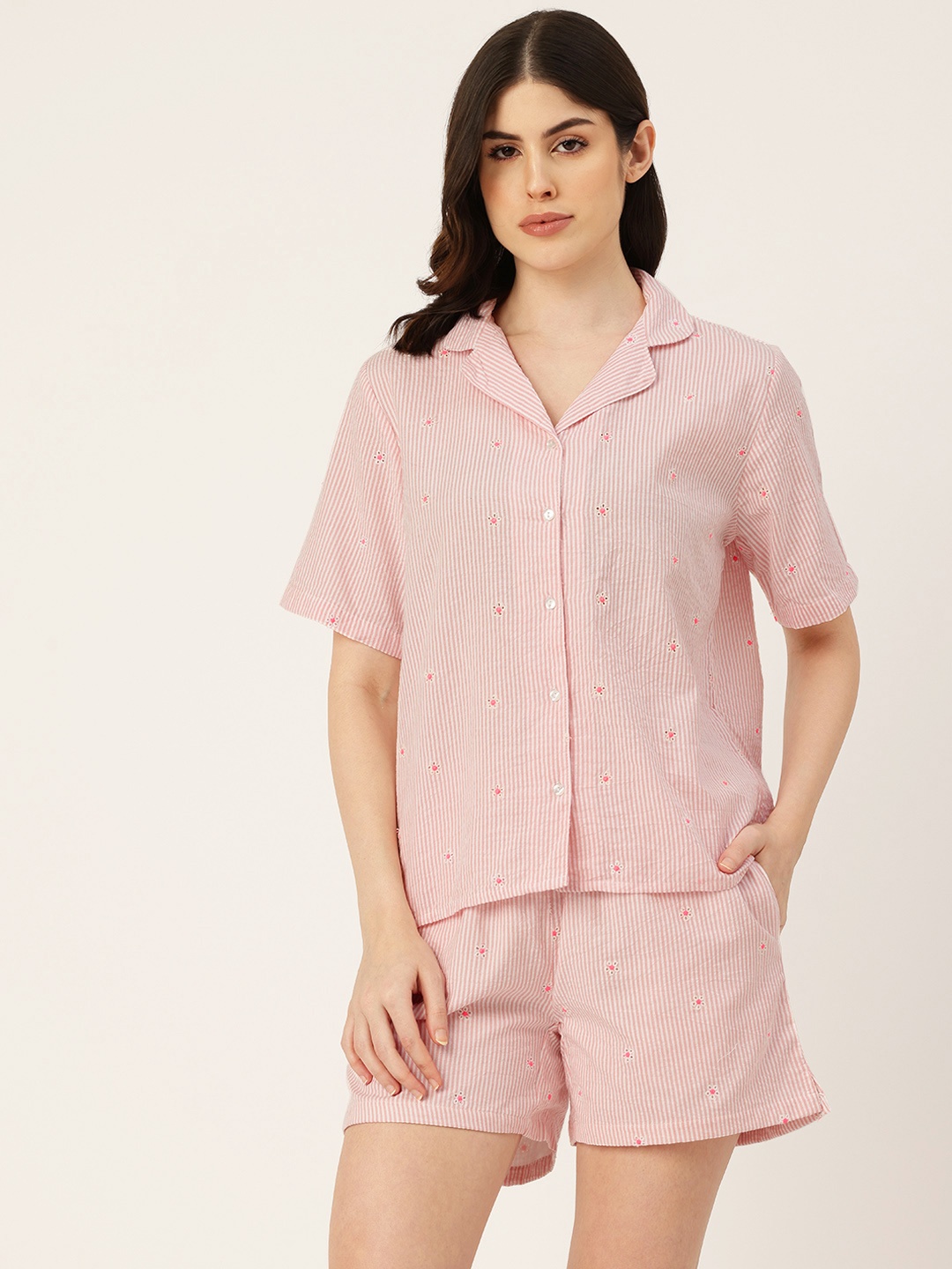 

ETC Striped Pure Cotton Night suit, Pink