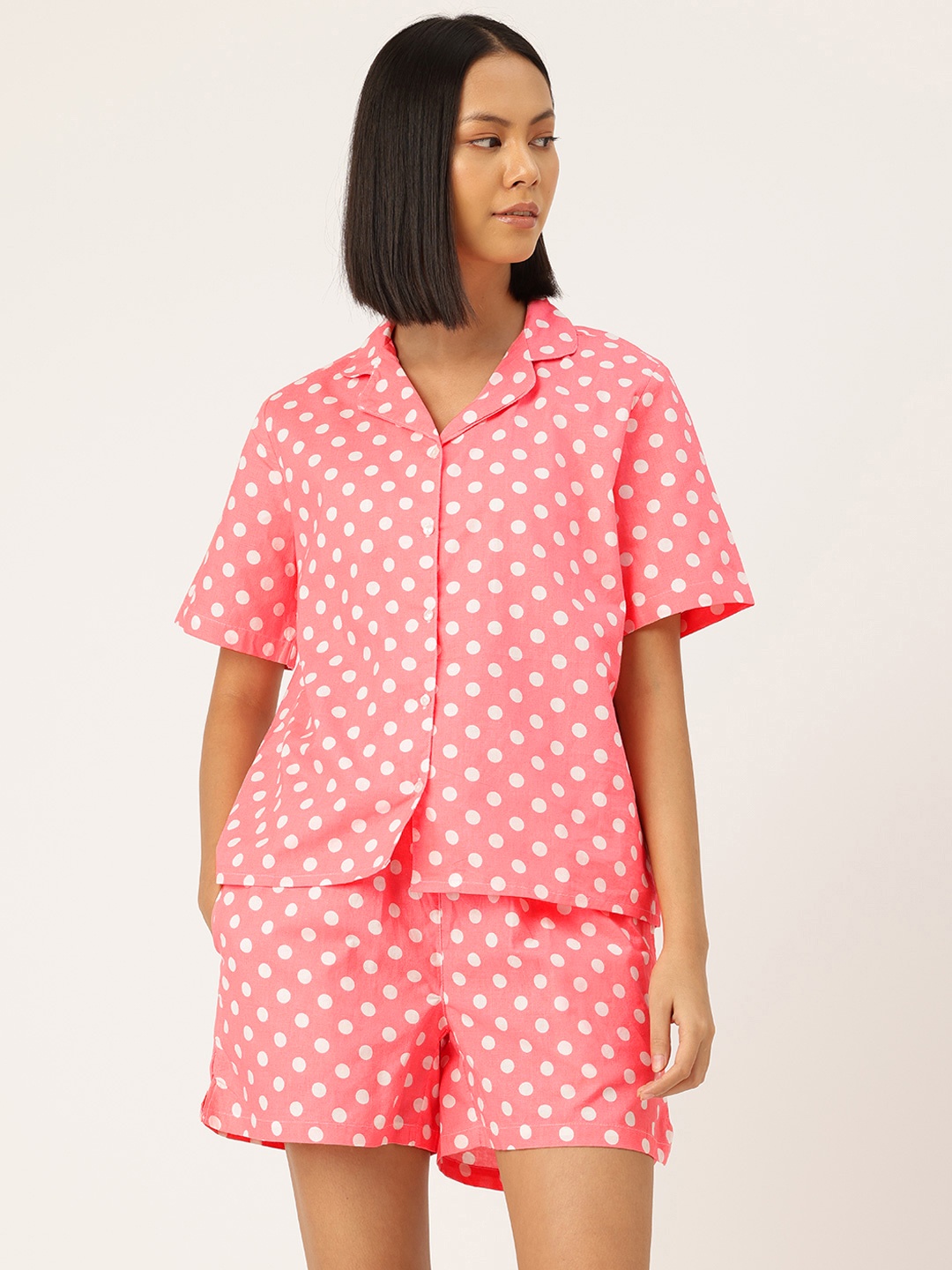 

ETC Polka Dots Printed Night suit, Fuchsia