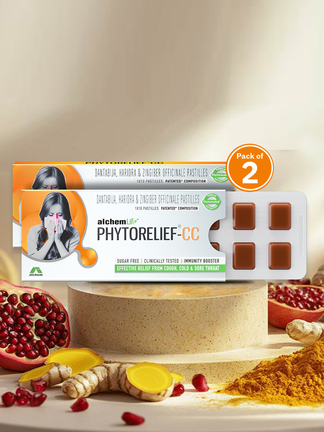 

Alchem Phytorelief-CC Immunity Lozenges For Cough- 10 Pastilles, Brown