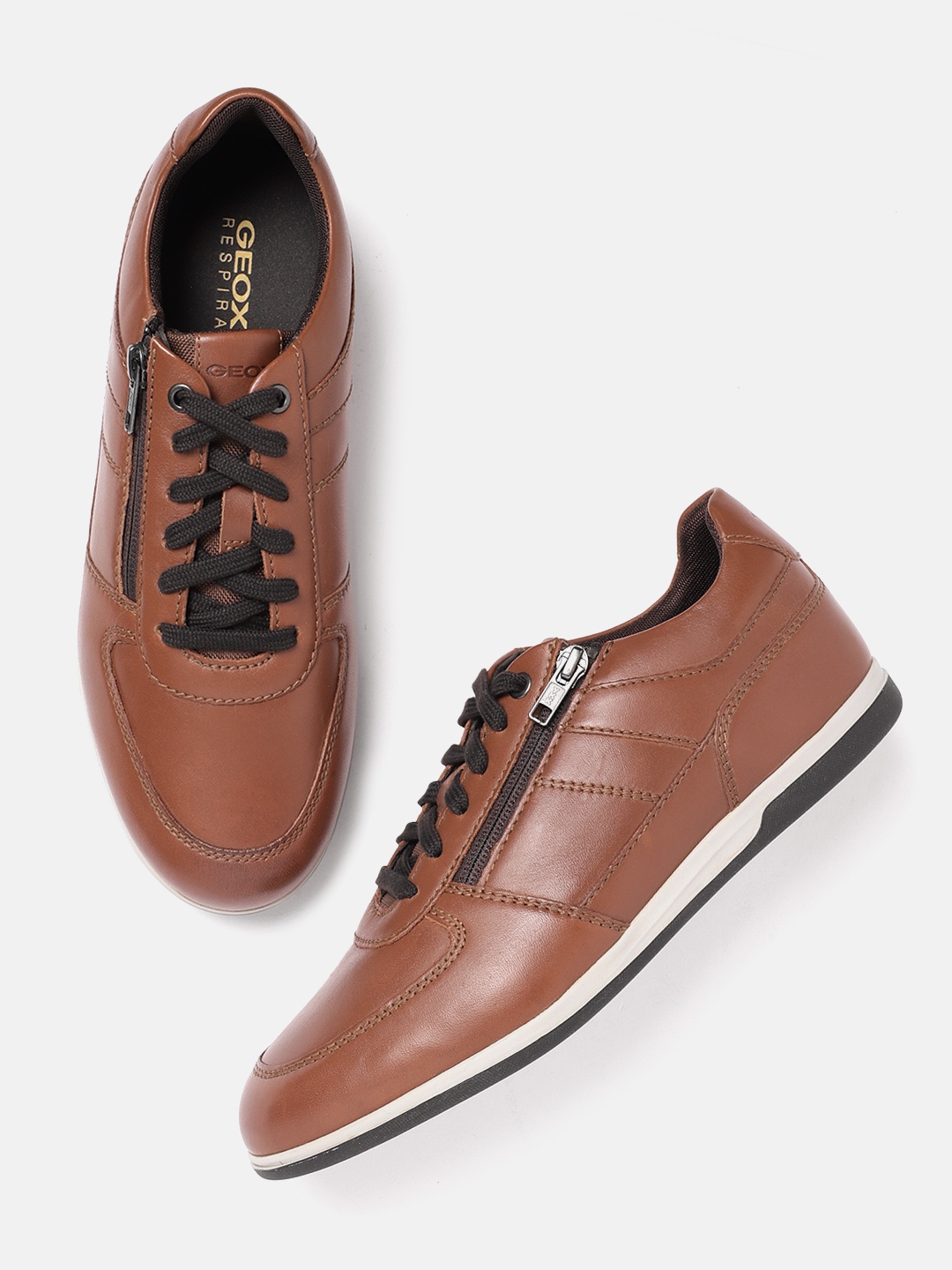 

Geox Men Moisture Wicking Leather Sneakers, Brown