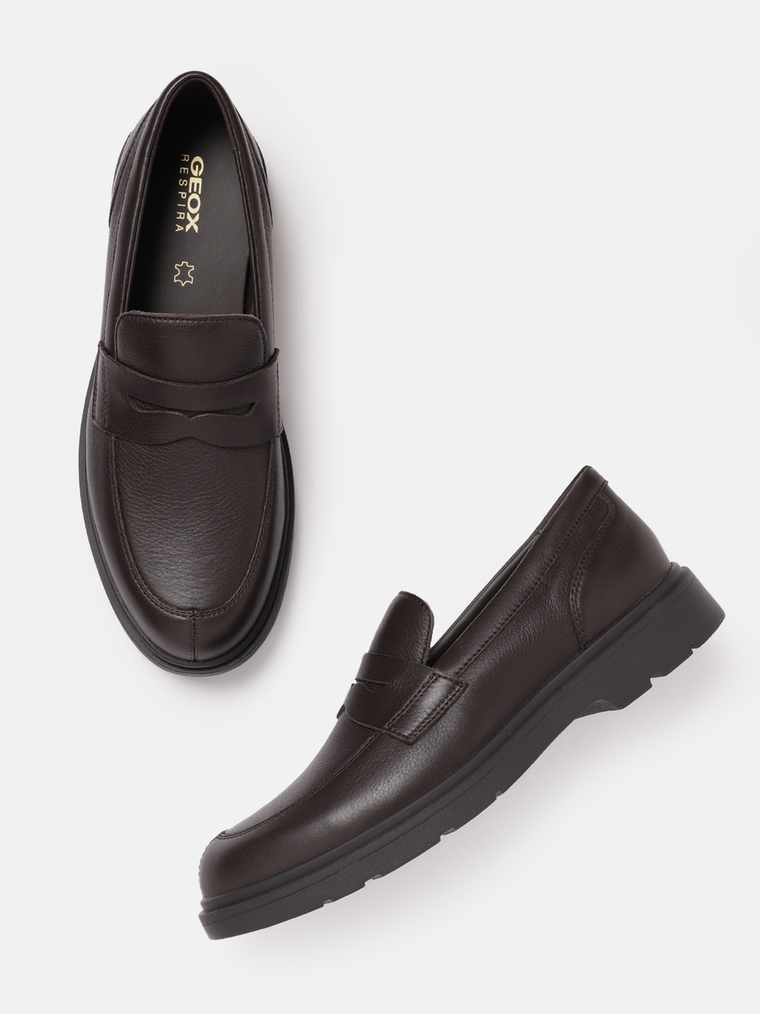

Geox Men Leather Penny Loafers, Coffee brown