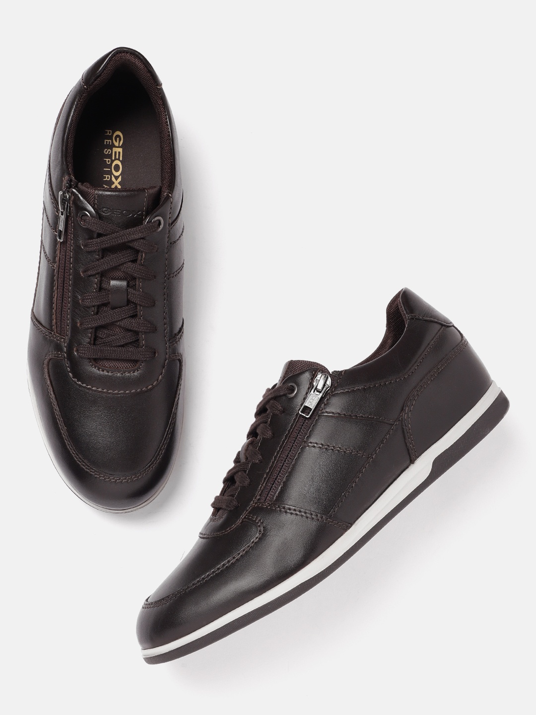 

Geox Men Leather Sneakers, Coffee brown
