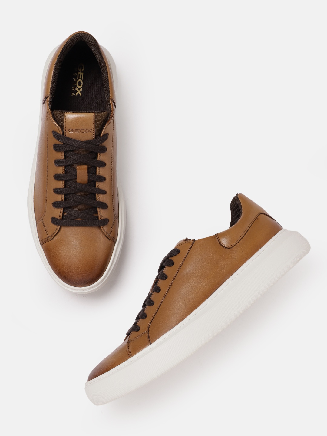 

Geox Men Moisture Wicking Leather Sneakers, Brown