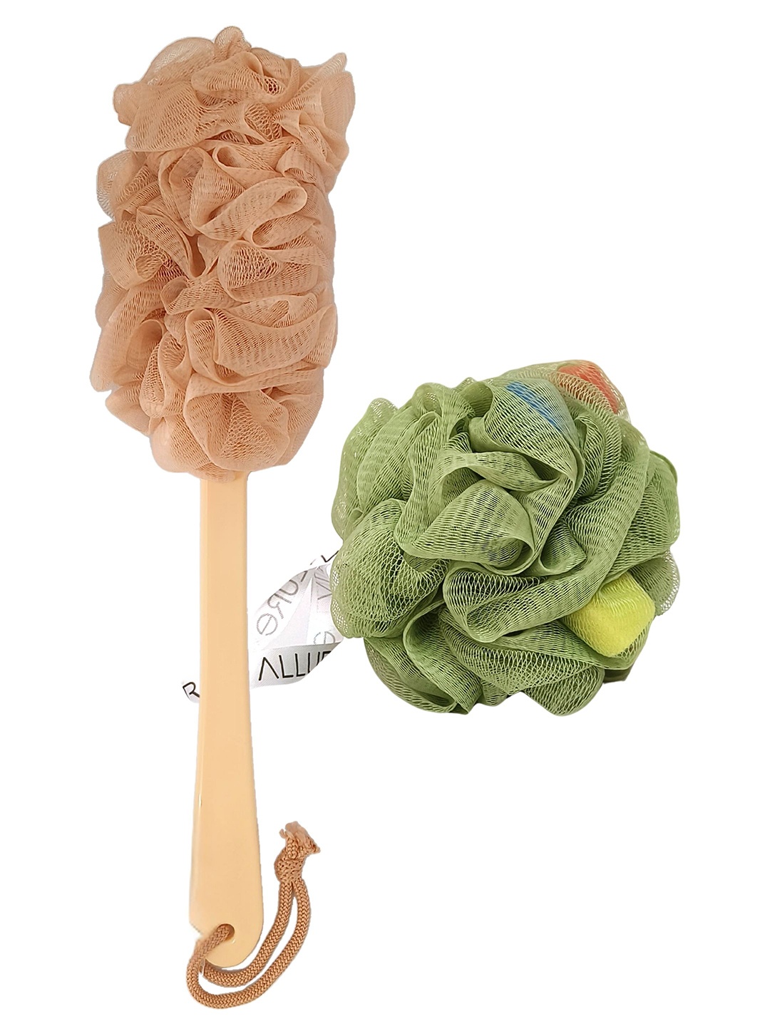 

Allure Pack of 2 Assorted Colored Bath Brush & Loofah Sponge, Beige