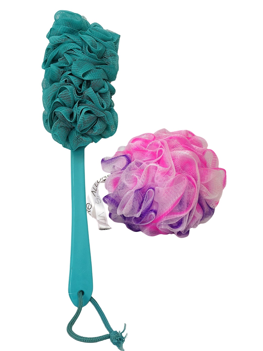 

Allure Pack of 2 Assorted Dual Colored Bath Brush & Loofah, Teal