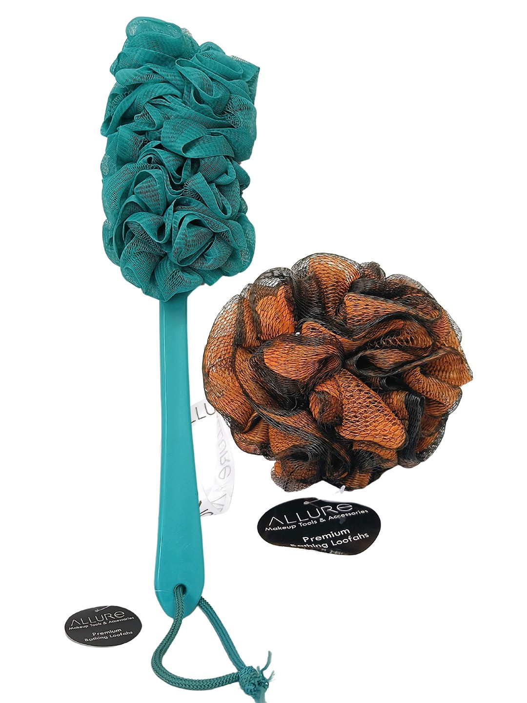 

Allure Pack of 2 Assorted Metallic Colored Wooden Bath Brush & Loofah, Rust