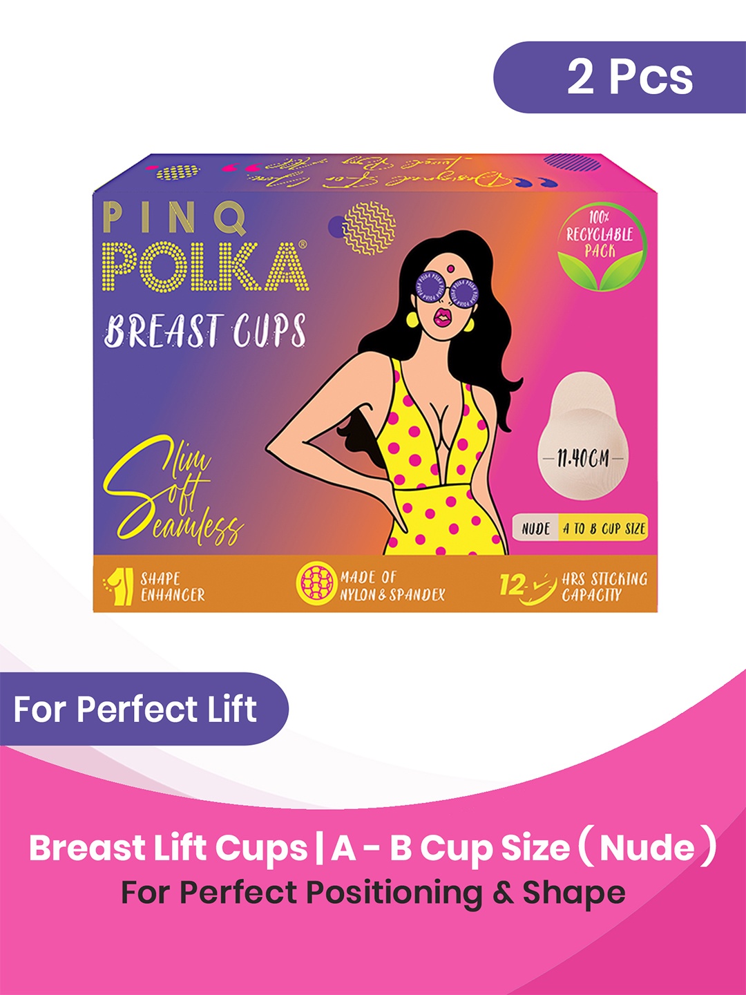 

PINQ Reusable Breast Cup A-B Adhesive Stick On Boob Pasties Body Tape, Nude