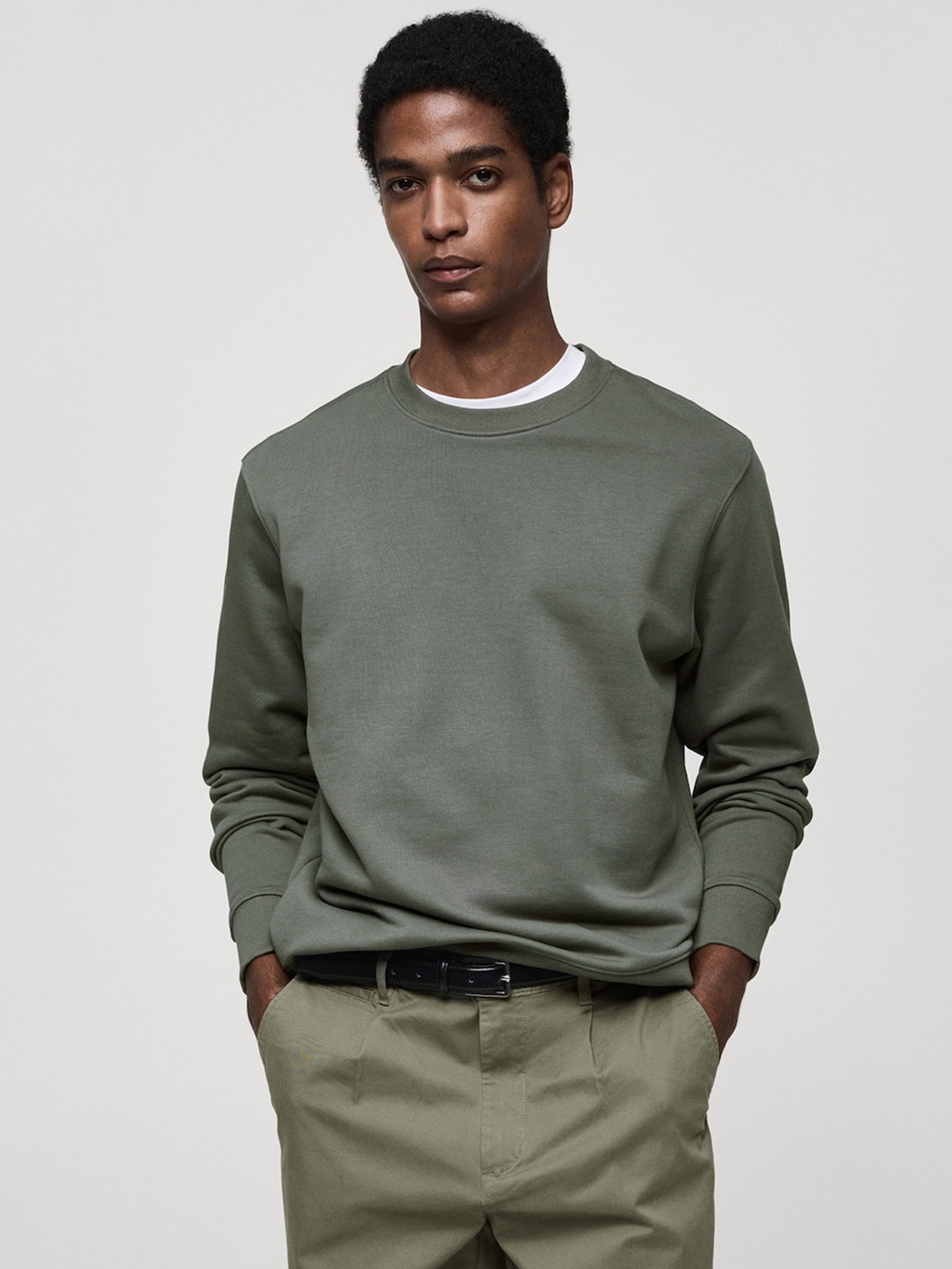

MANGO MAN Pure Cotton Pullover Sweatshirt, Green