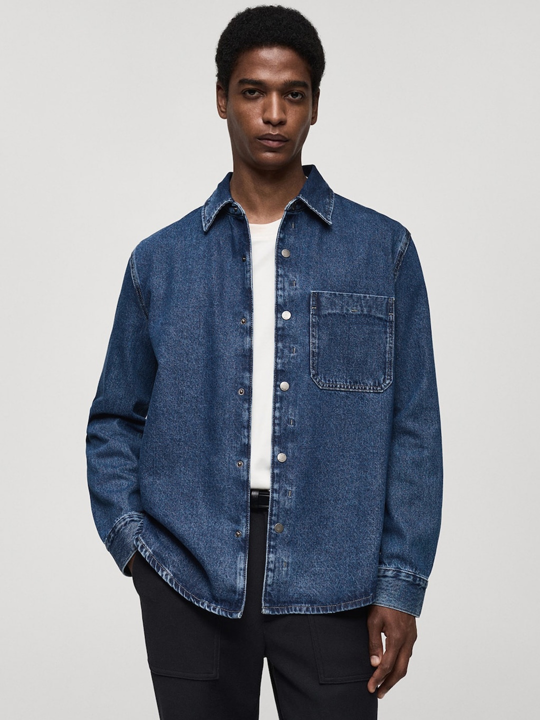 

MANGO MAN Pure Cotton Denim Shacket, Blue