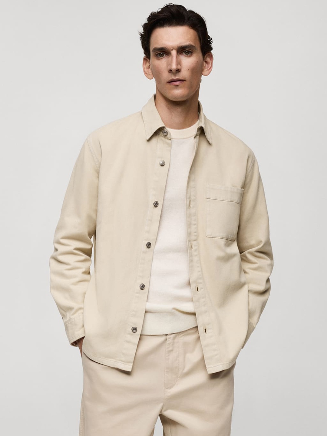 

MANGO MAN Men Slim Fit Denim Casual Shirt, Beige