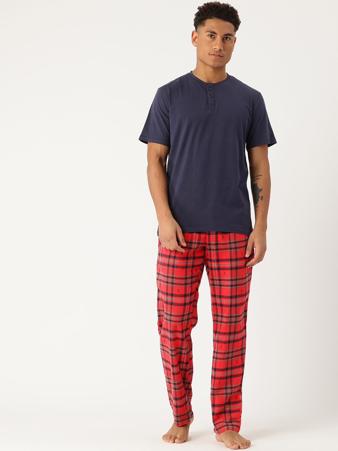 

ETC Men Checked Night suit, Navy blue