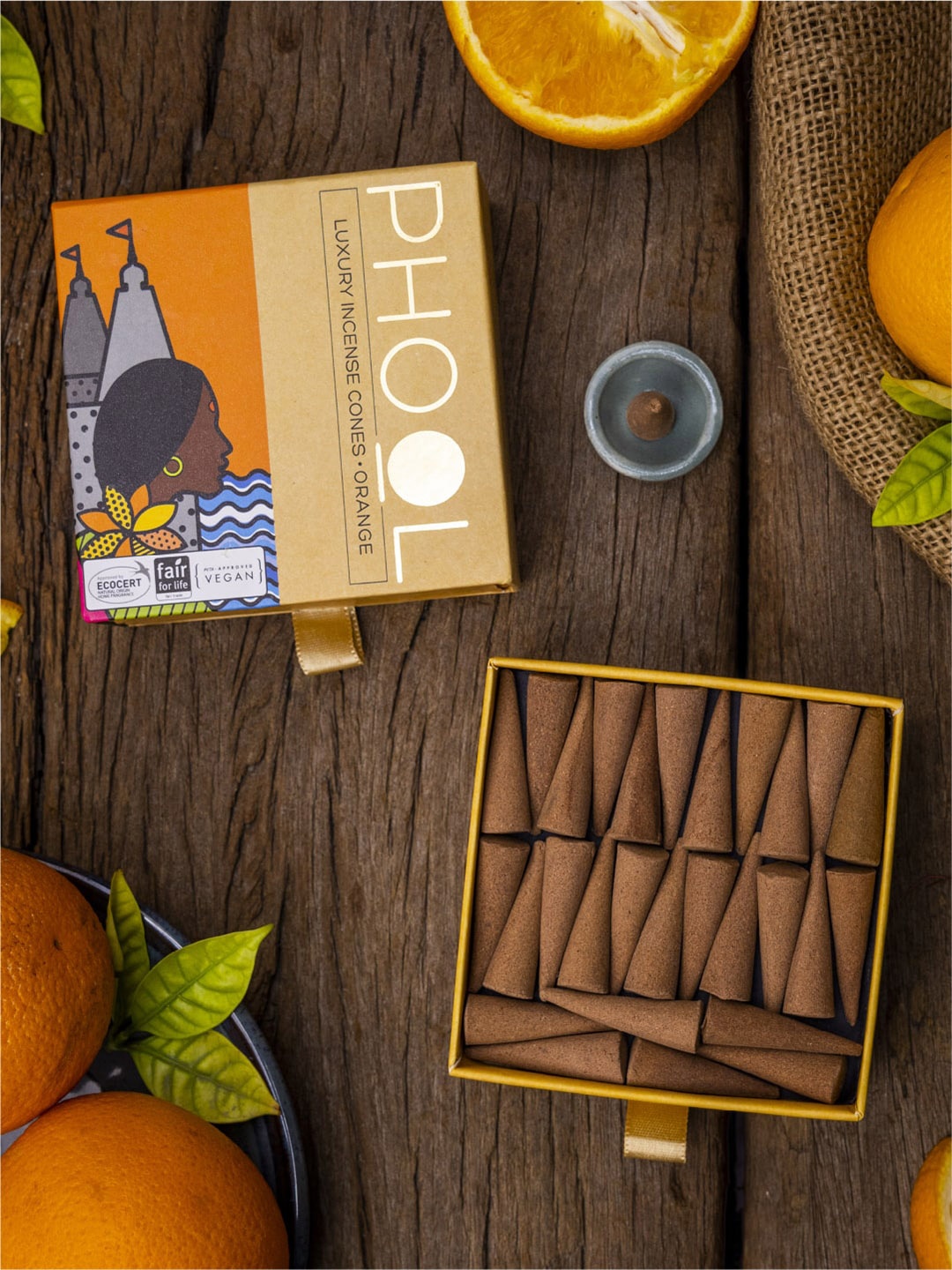 

Phool 40 Pieces Brown Orange Incense Cones Pooja Essentials