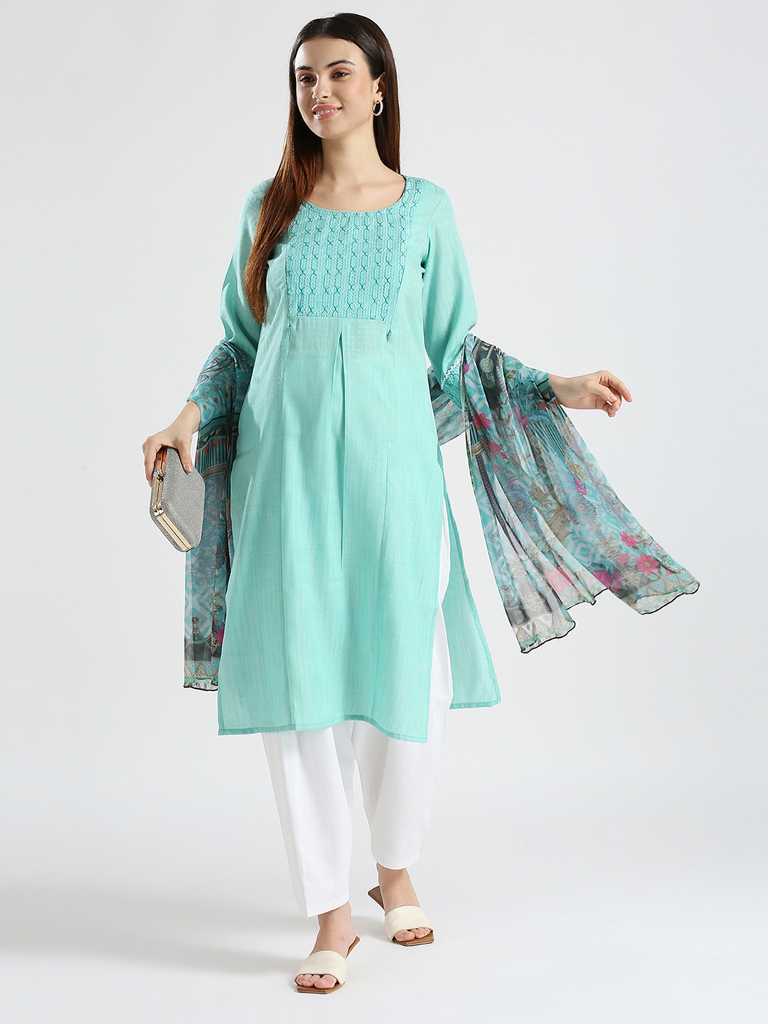 

DUMMY SHAPE Embroidered Maternity Kurta With Patiala & Dupatta, Blue