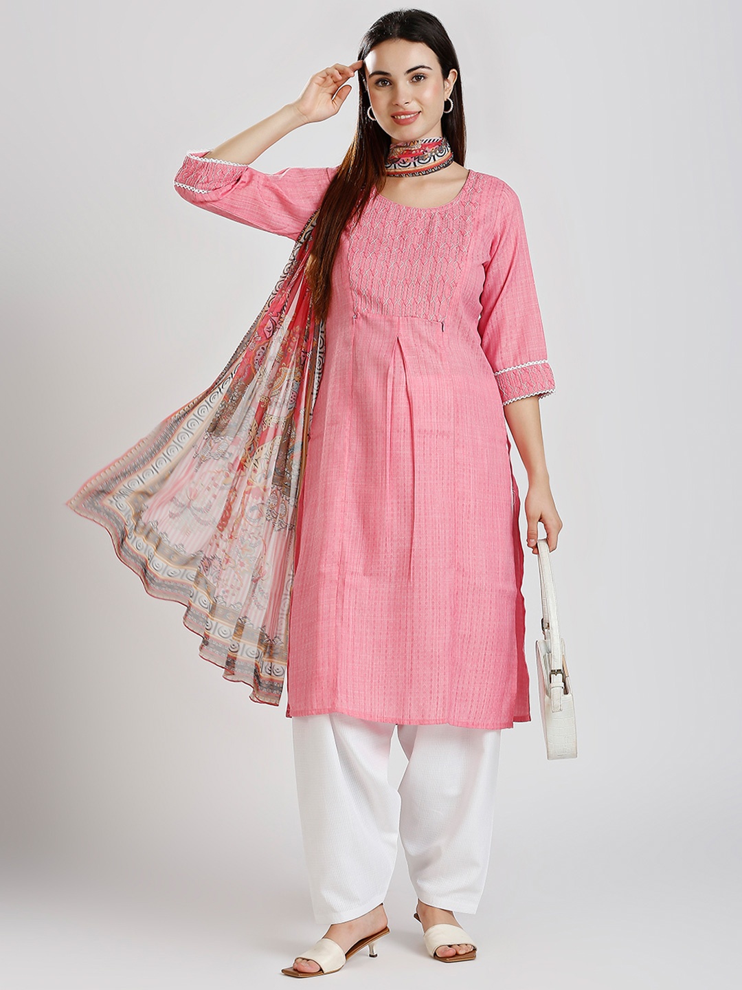 

DUMMY SHAPE Embroidered Maternity Kurta With Patiala & Dupatta, Pink