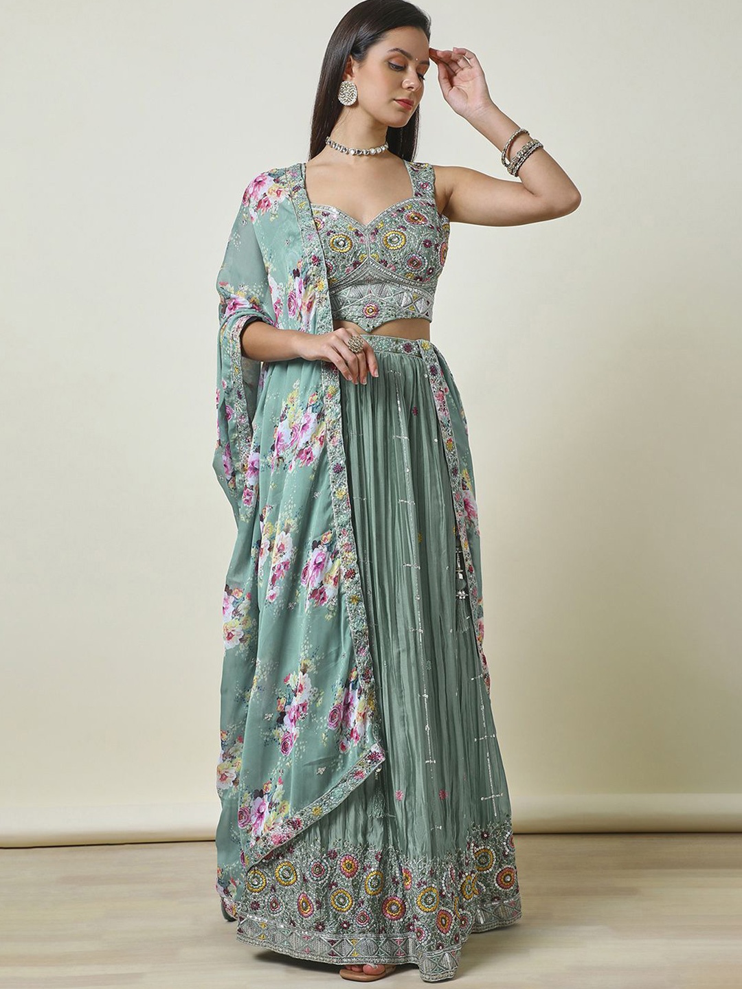 

Soch Embellished Sequinned Ready to Wear Lehenga & Blouse With Dupatta, Green