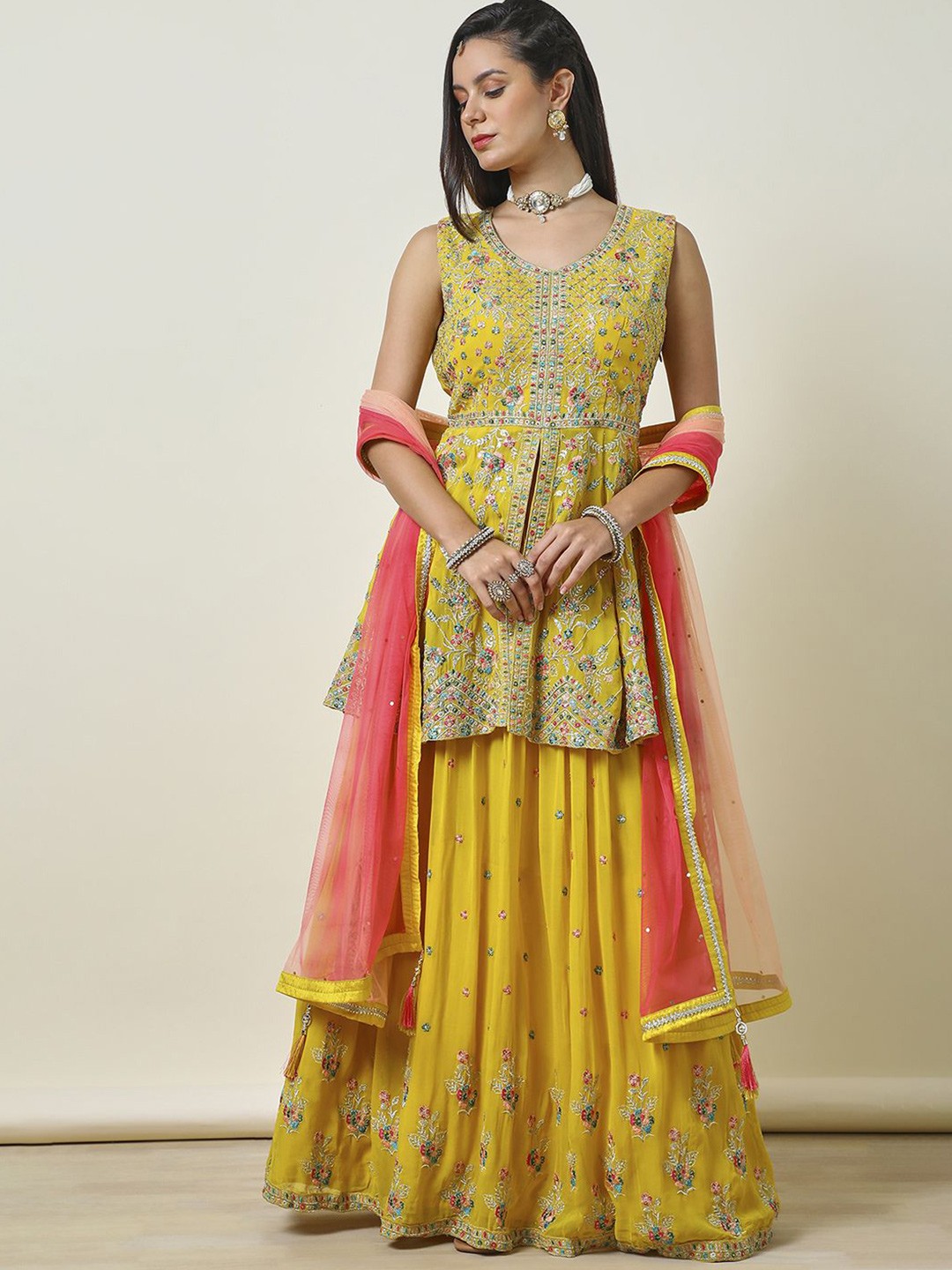 

Soch Embroidered Sequinned Ready to Wear Lehenga & Blouse With Dupatta, Yellow