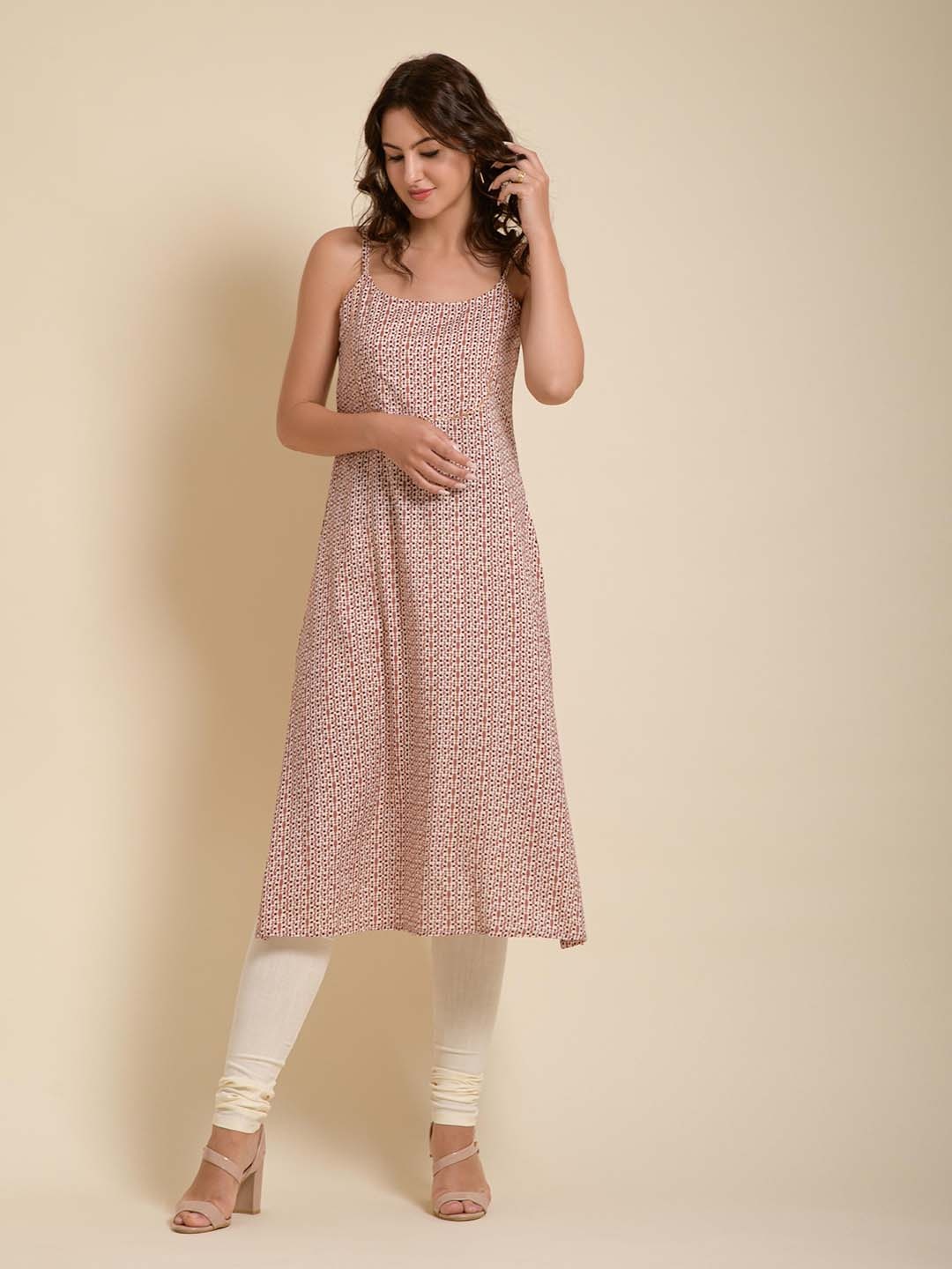 

Shree Shyam Febric Printed Sleeveless Straight Kurta, Peach