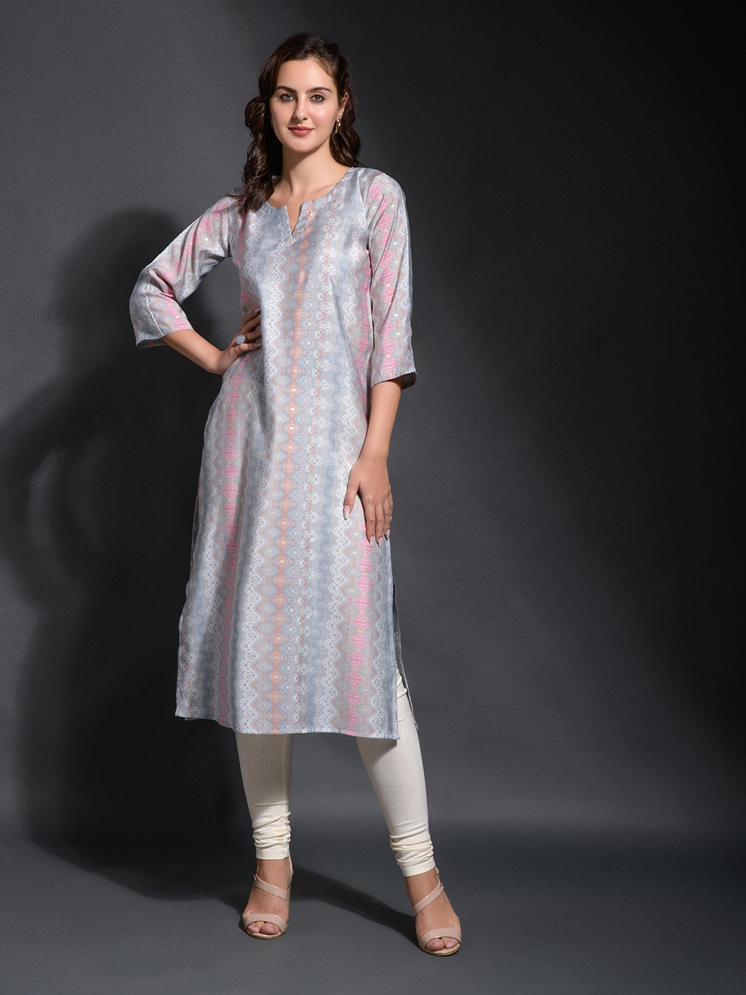 

Shree Shyam Febric Printed Straight Kurta, Grey