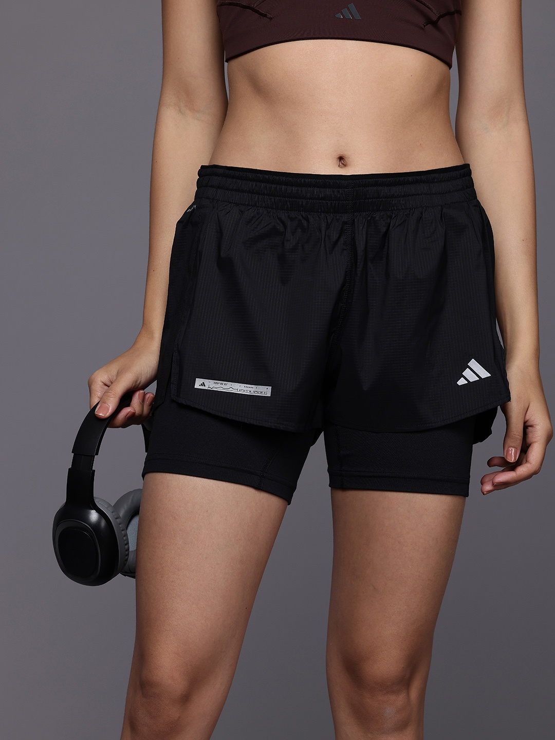 

ADIDAS Women Running Ultimate Two-in-One Reflective Stripe Sports Shorts, Black