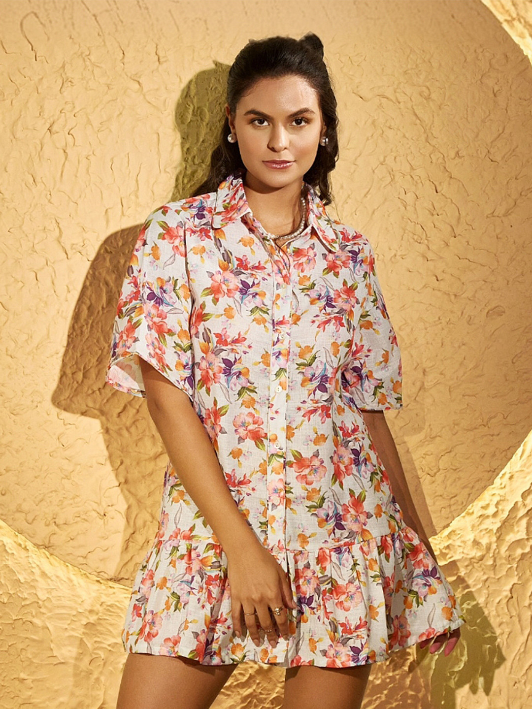 

Urban Sundari Wome Floral Printed A-Line Mini Dress, White