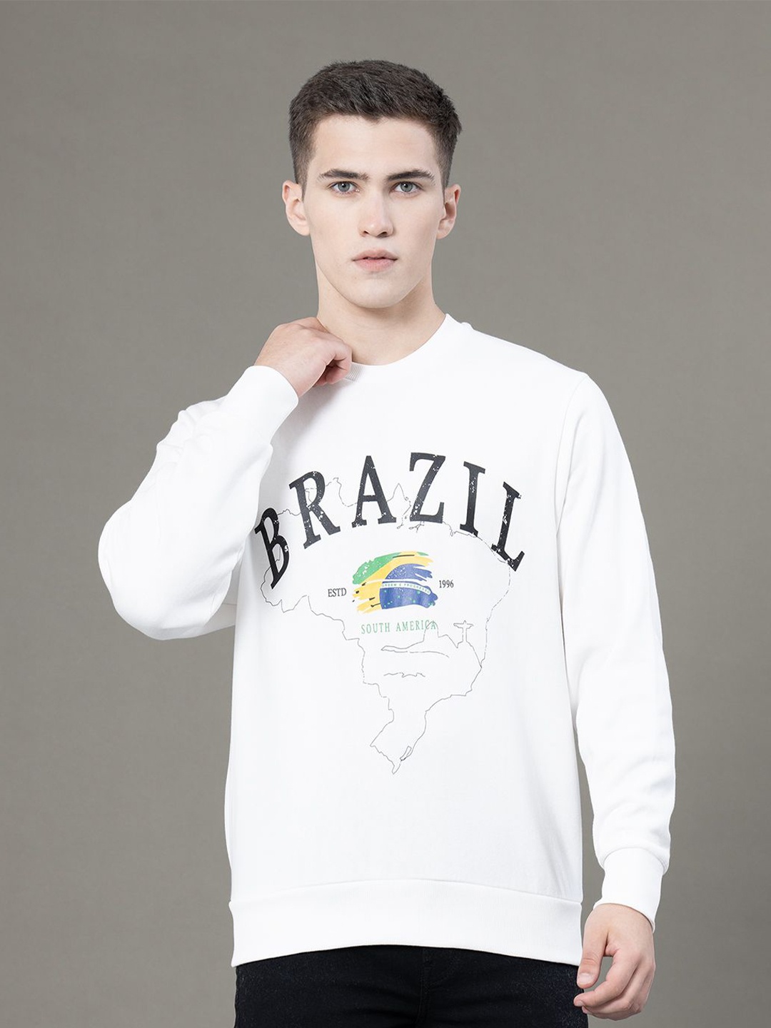 

Red Tape Men Graphic Print Baggy Fit Fleece Sweatshirt, Off white