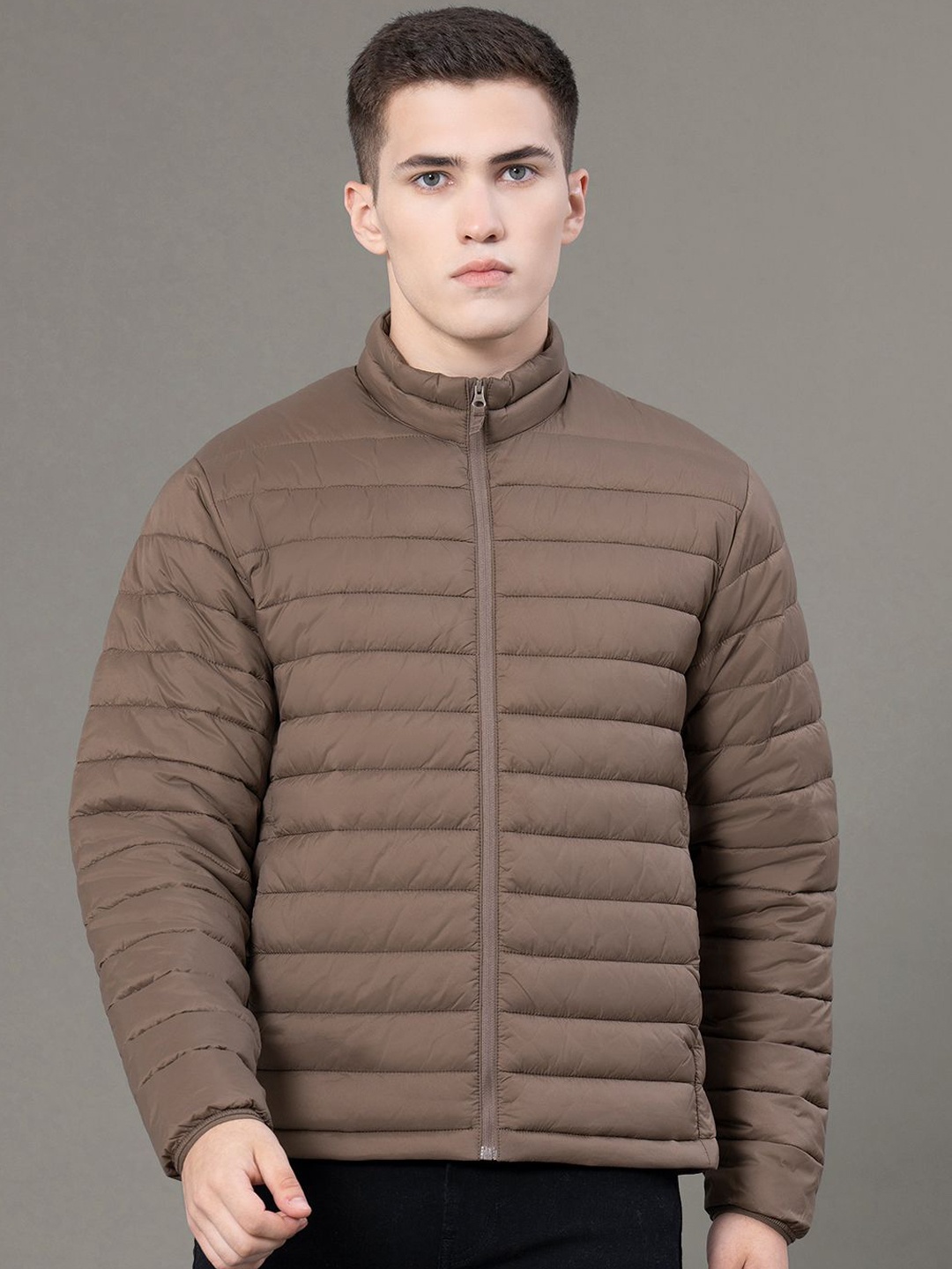 

Red Tape Men Solid Stand Collar Padded Jacket, Brown