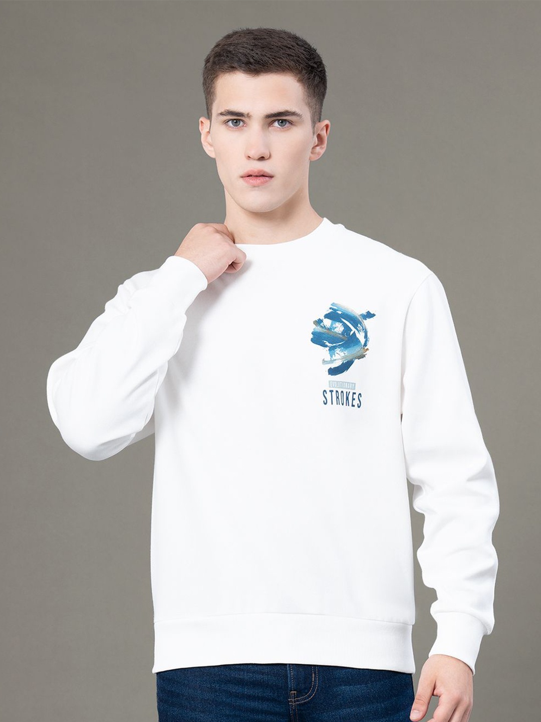 

Red Tape Men Graphic Print Fleece Round Neck Baggy Fit Sweatshirt, Off white