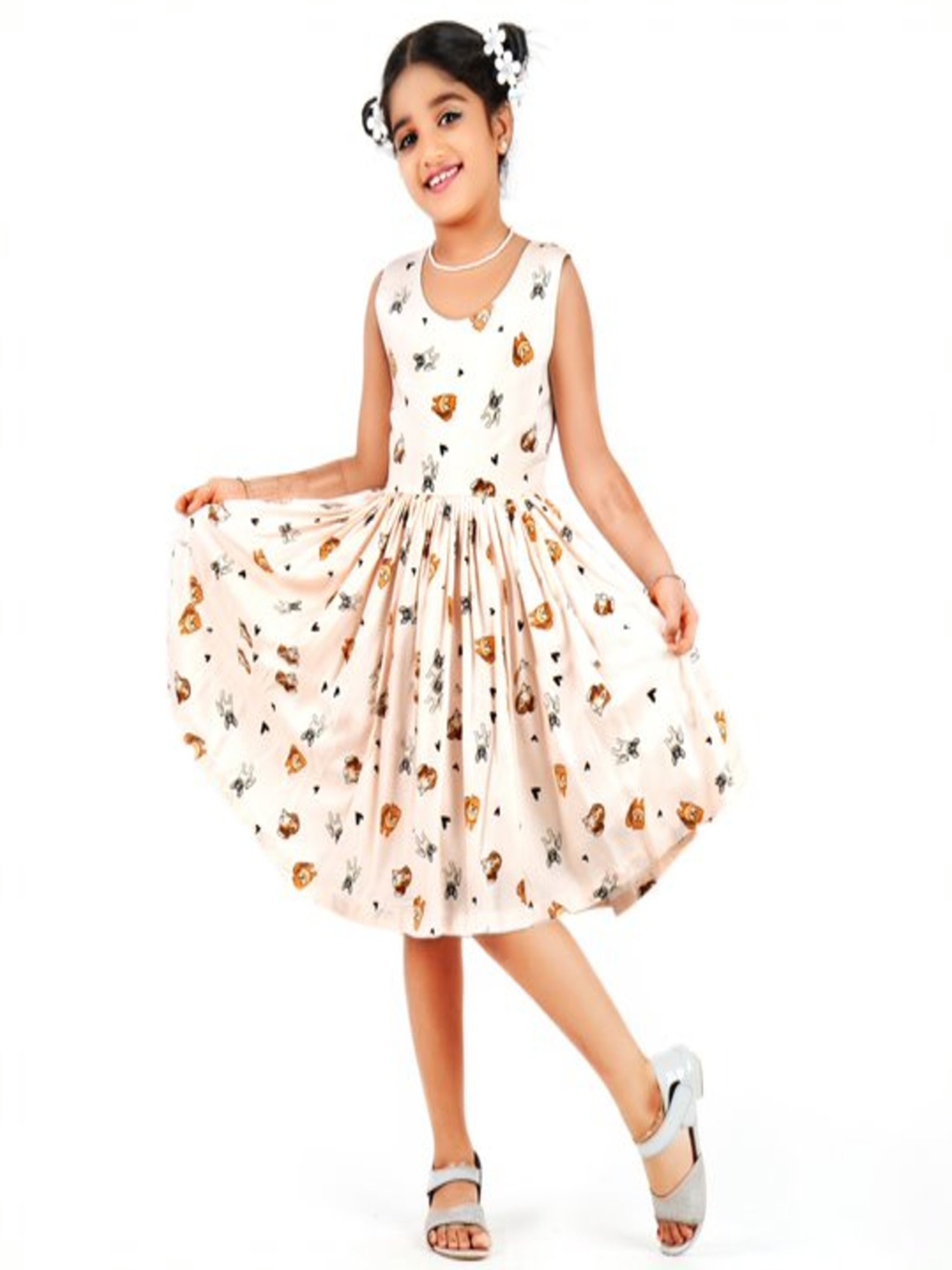 

STANWELLS KIDS Girls Conversational Printed Fit & Flare Dress, Off white