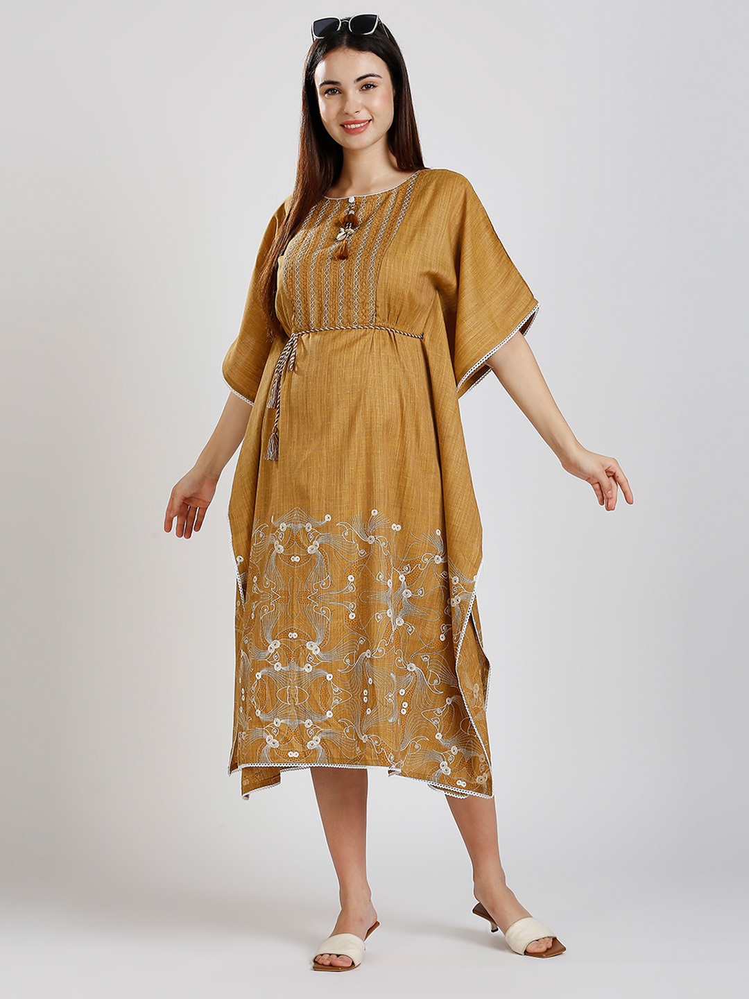 

DUMMY SHAPE Floral Printed Maternity Kaftan Dress, Beige