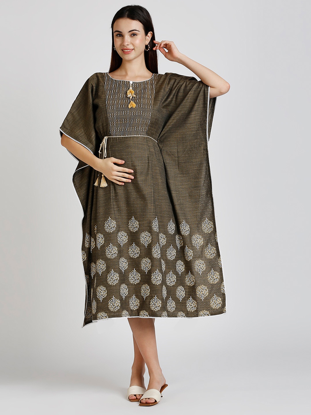 

DUMMY SHAPE Floral Printed Maternity Kaftan Dress, Grey