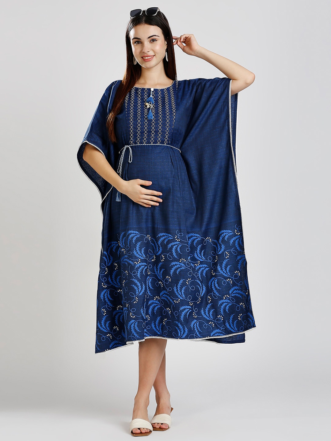 

DUMMY SHAPE Geometric Embroidered Maternity Kaftan Dress, Blue
