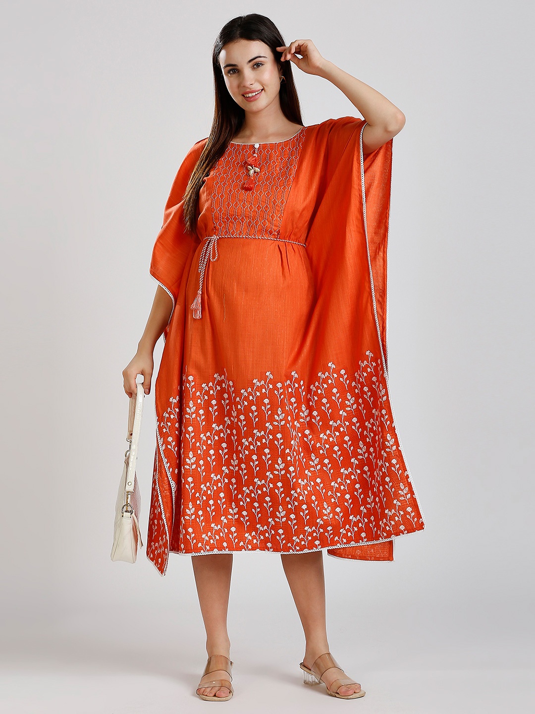 

DUMMY SHAPE Floral Printed Floral Maternity Kaftan Dress, Orange
