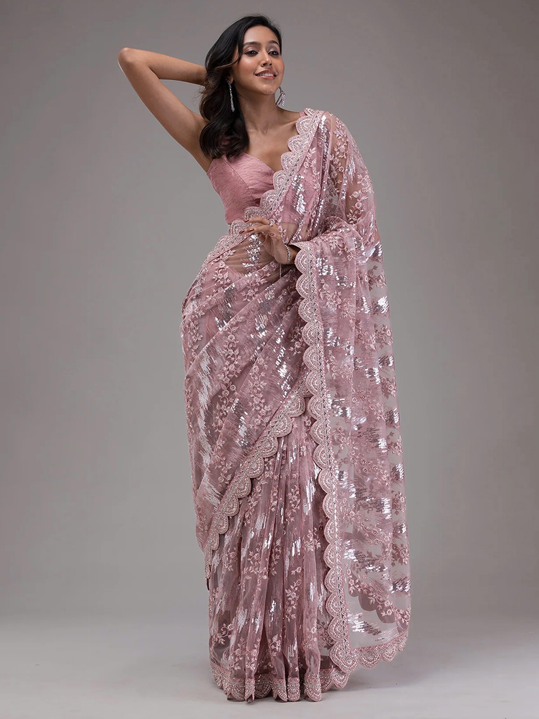

Trendmalls Embellished Sequinned Net Heavy Work Saree, Purple