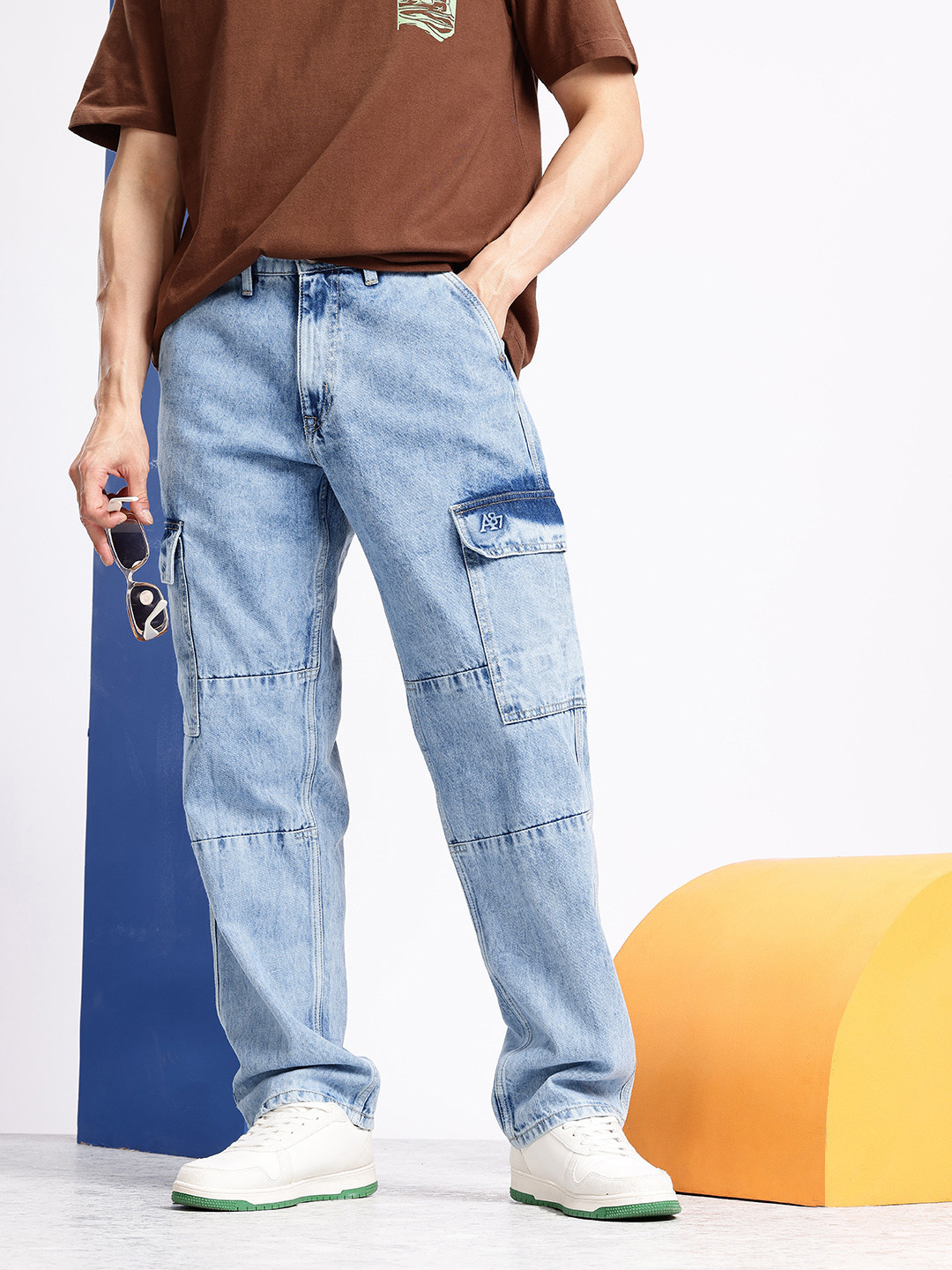 

Aeropostale Men Baggy Fit Heavy Fade Pure Cotton Jeans, Blue