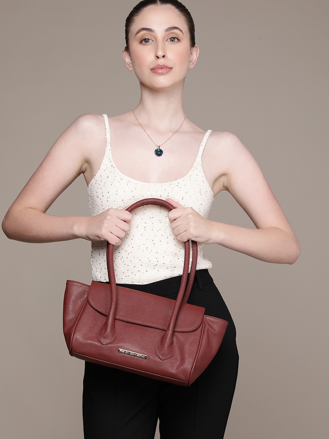 

French Connection Structured Shoulder Bag, Burgundy